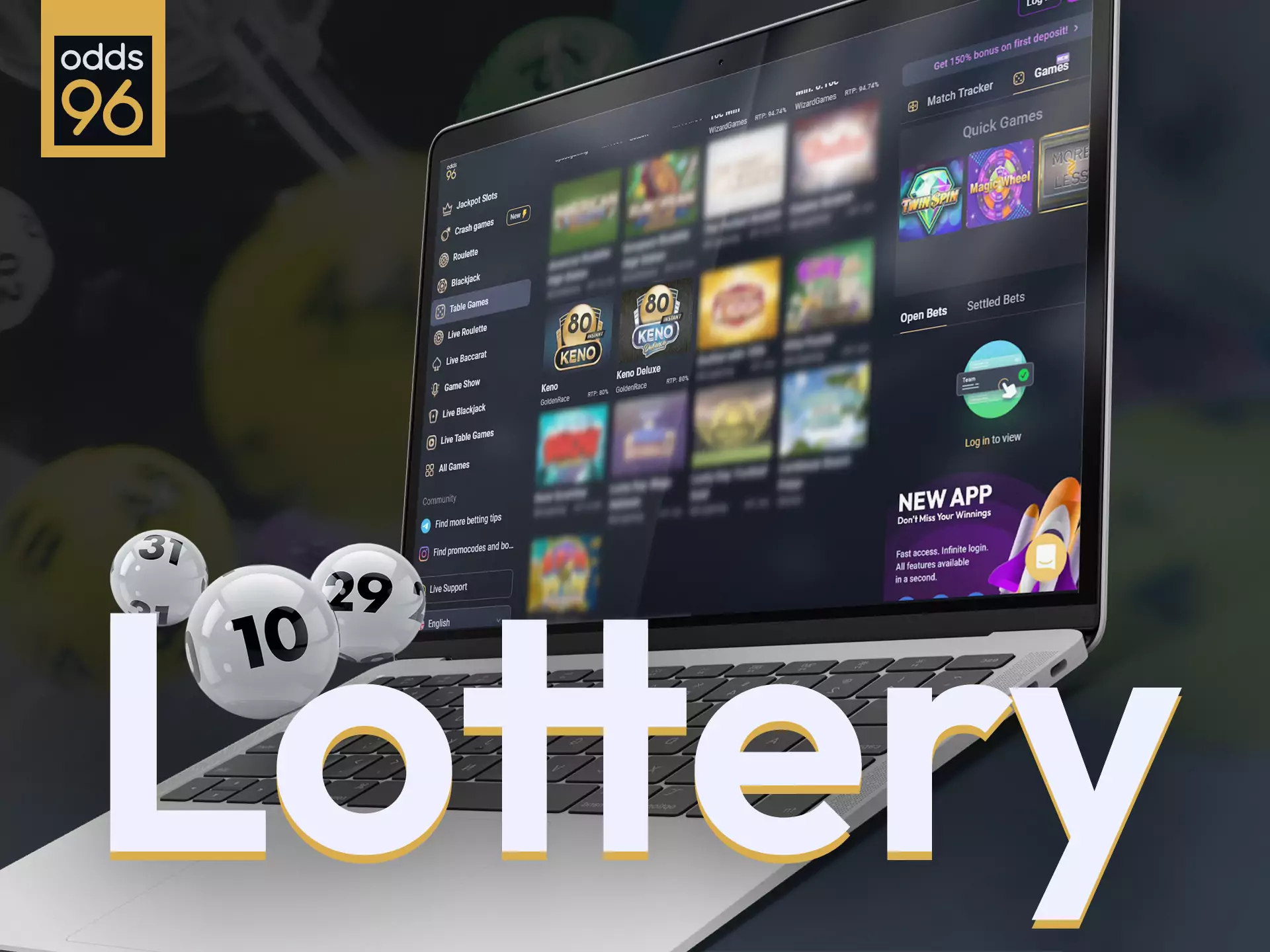 Place bets at Odds96 casino on lotteries.