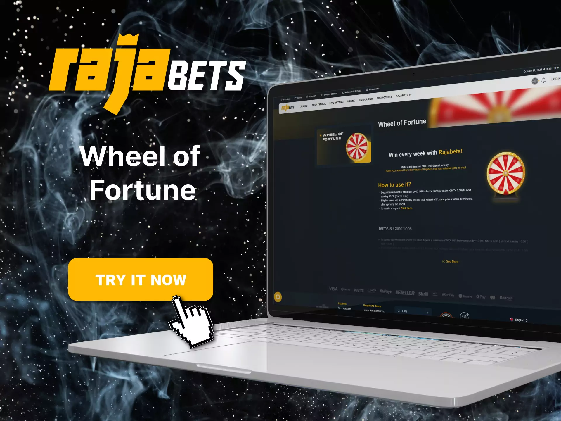 Try the wheel of fortune in Rajabets, you are definitely lucky.