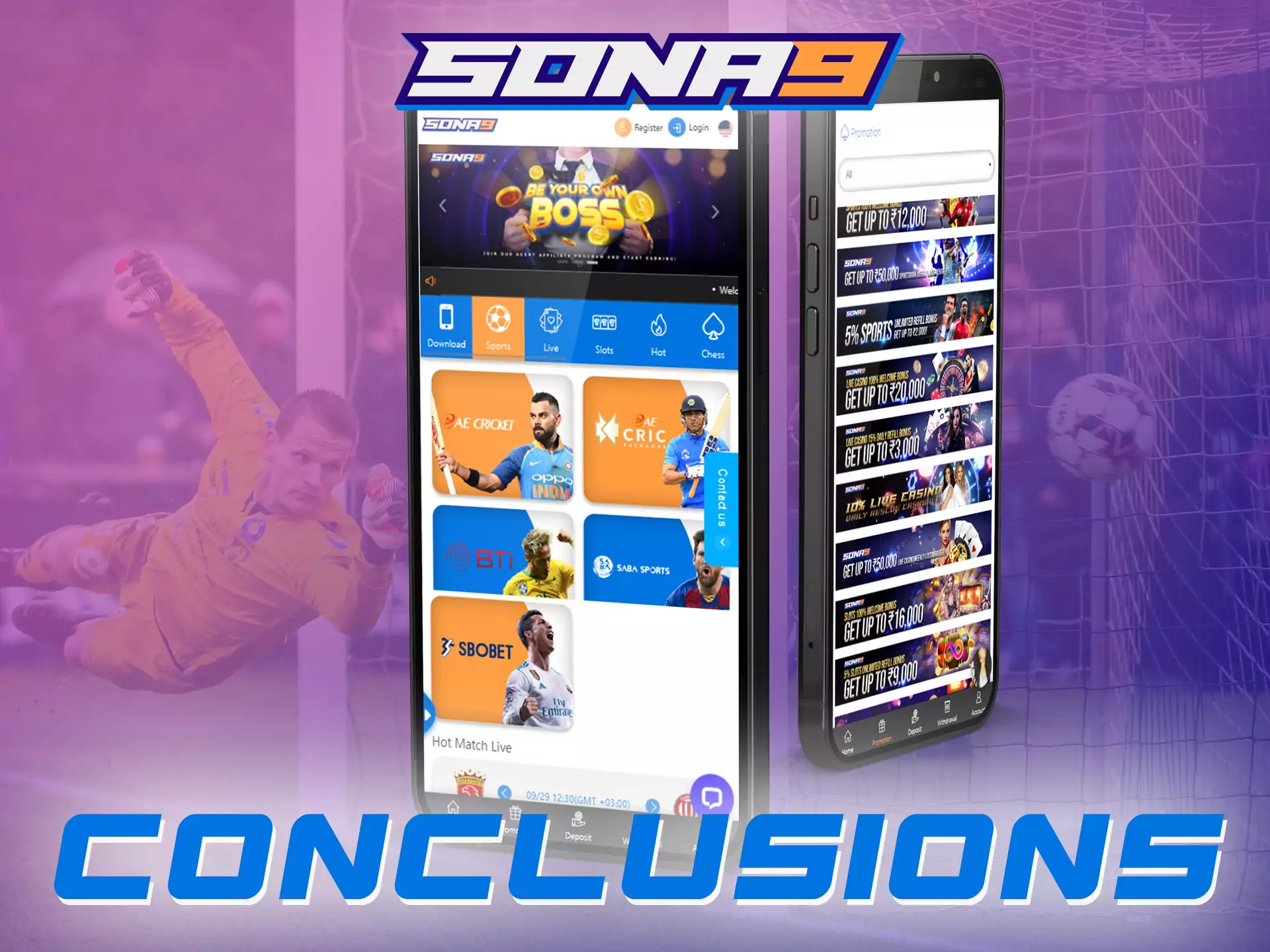 The Sona9 app is great for both betting on sports and playing casino games.