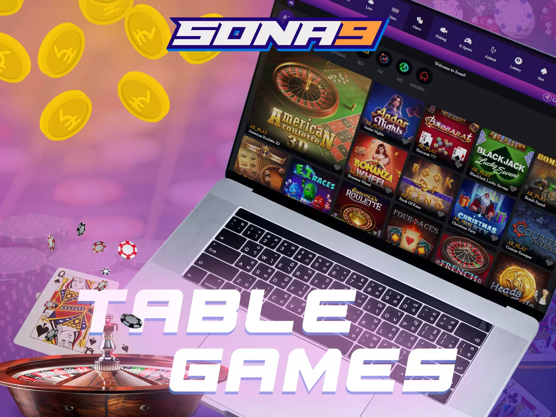 Table games are available for playing both in the live and online casino of Sona9.