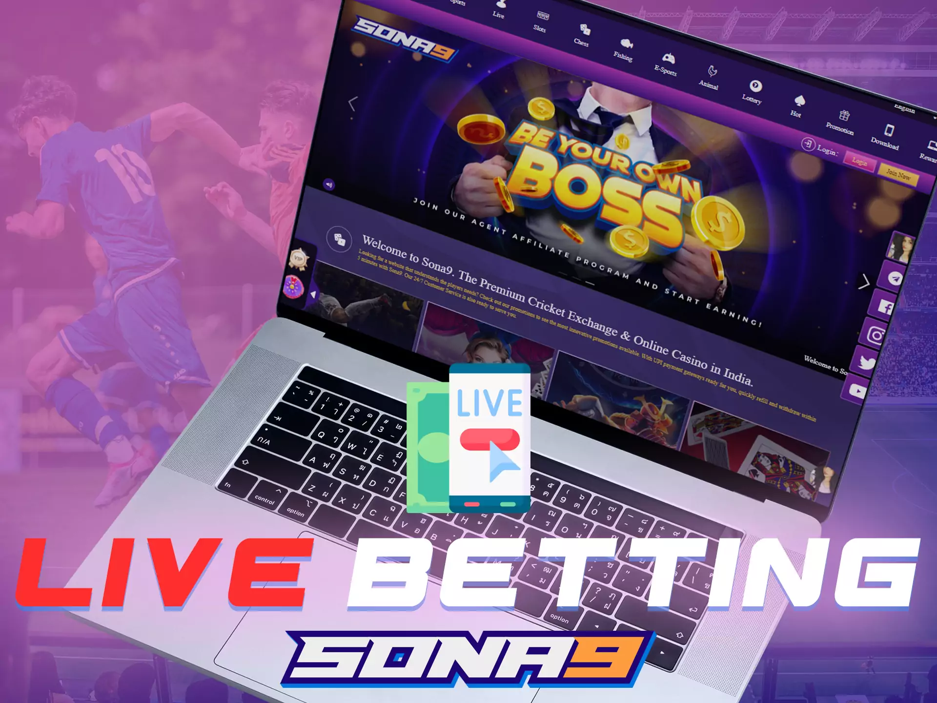 On the Sona9 website, you can place bets even on live events.