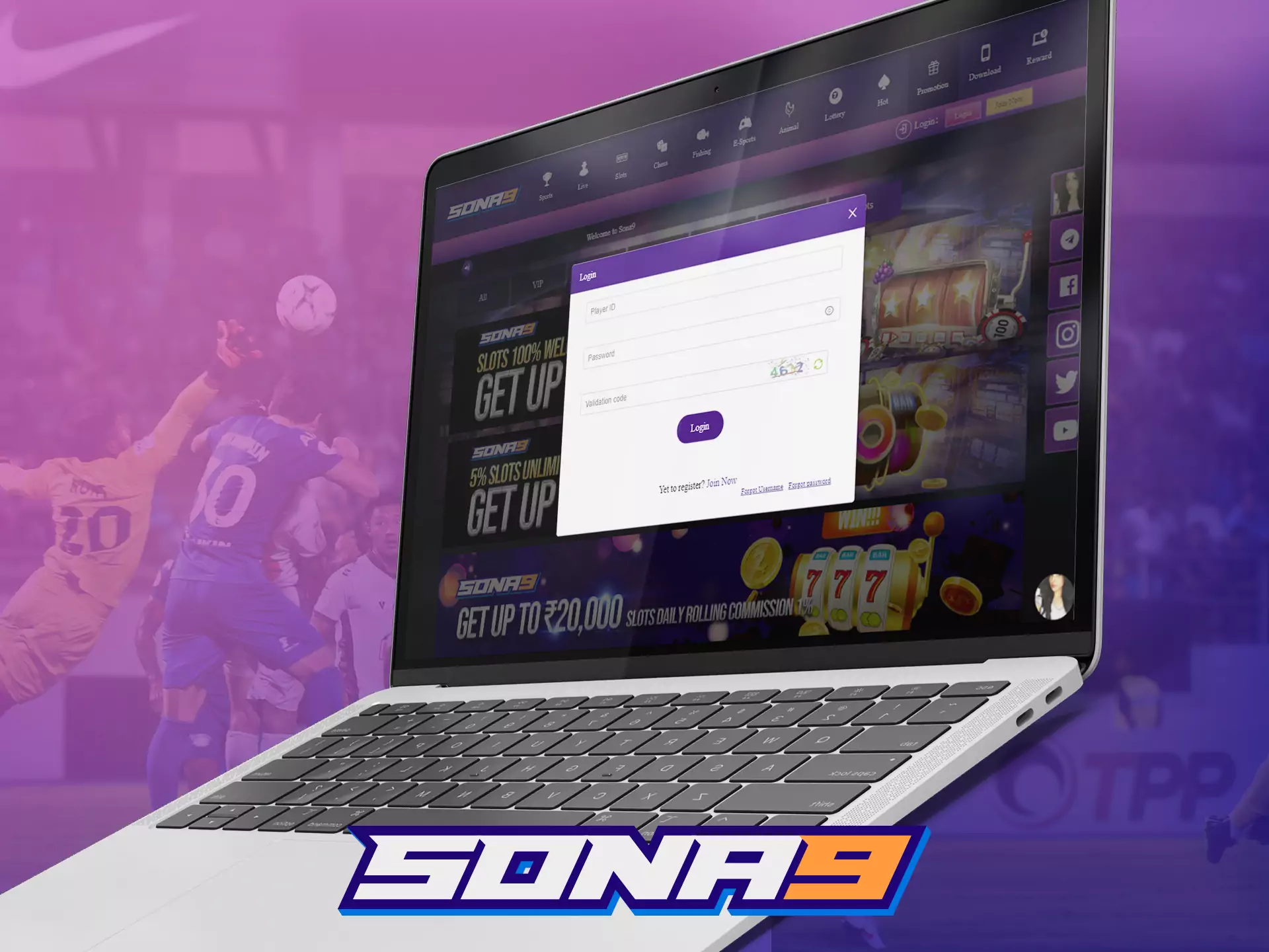 After you created an account, log in to the site to start betting on Sona9.