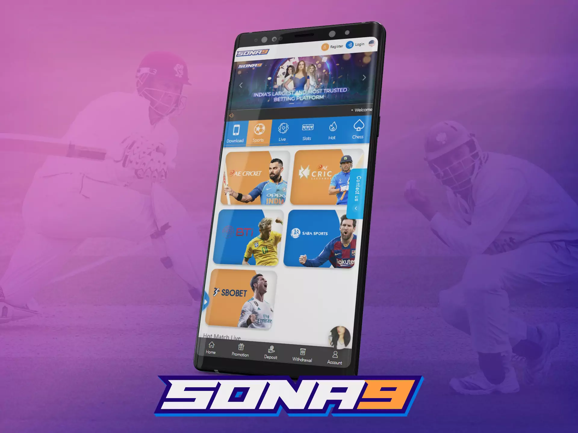 For betting from a smartphone, use the mobile website of Sona9.