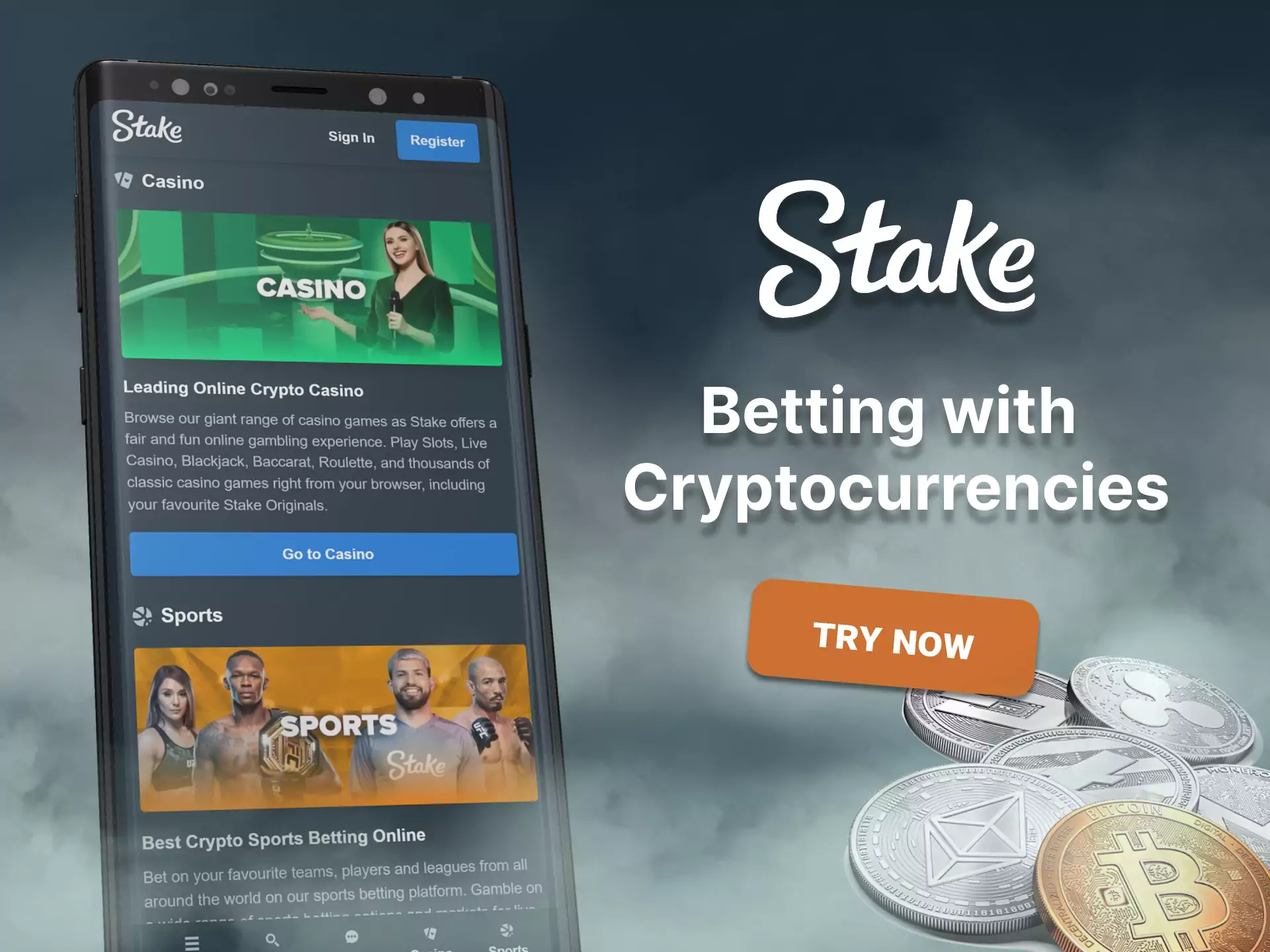 In Stake.com you can bet with cryptocurrencies and get additional benefits.