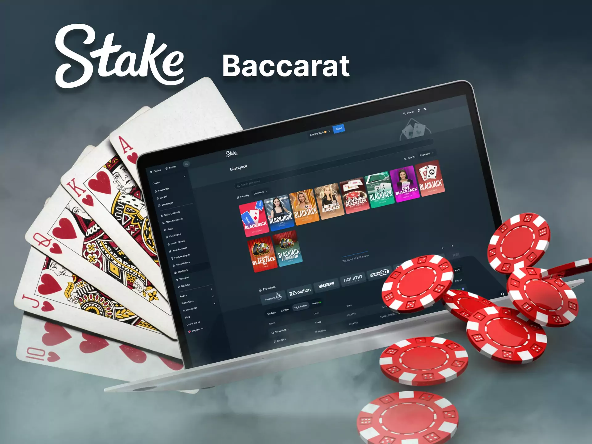 Visit the Stake online casino and play the game of baccarat on your device.