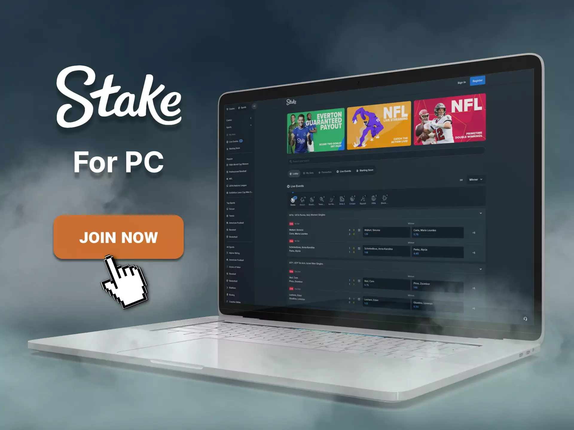 There is no special client for PC yet, but you can use the official website of Stake.