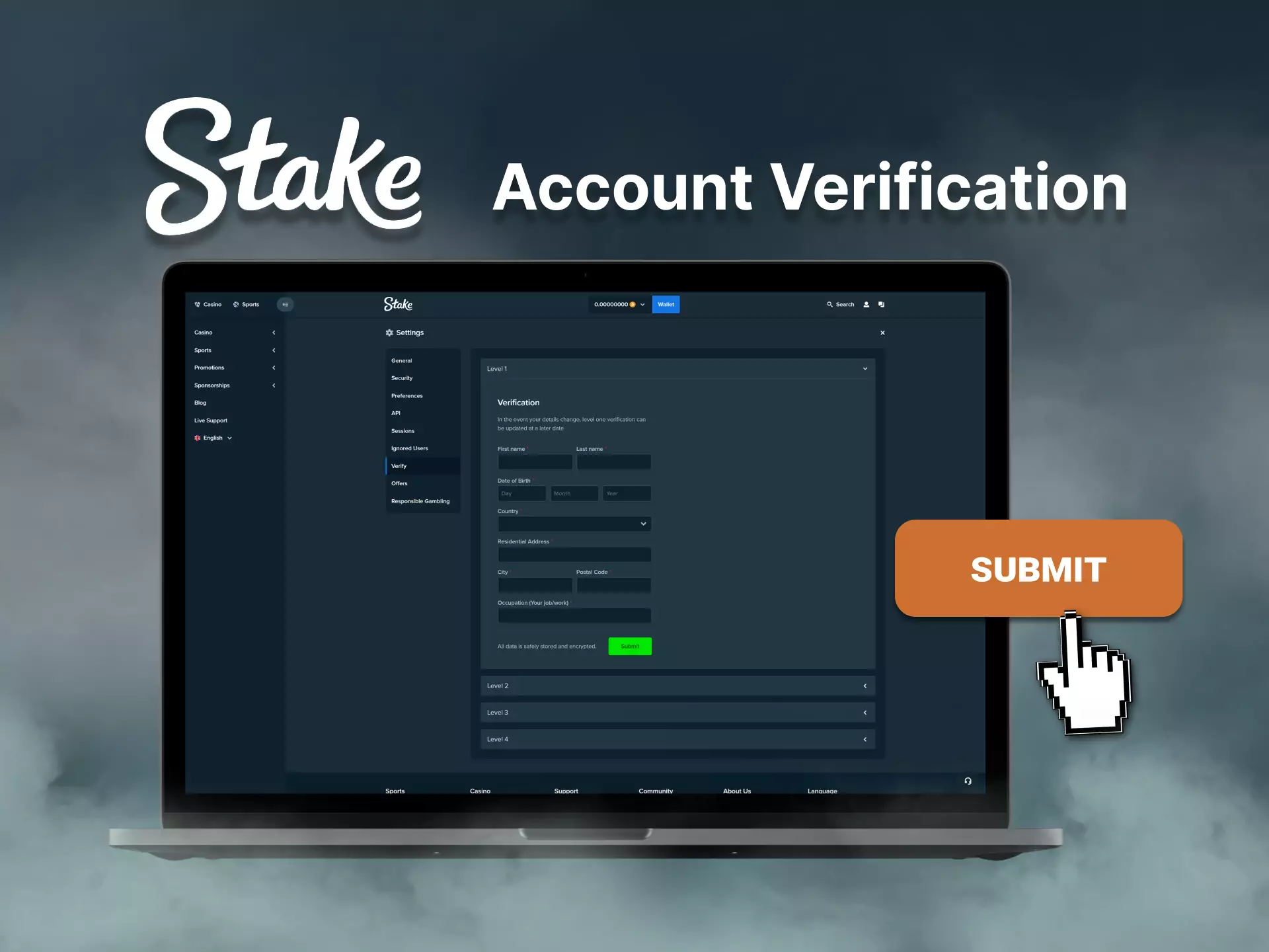 Verify your account on Stake, to get access to betting and casino entertainment.