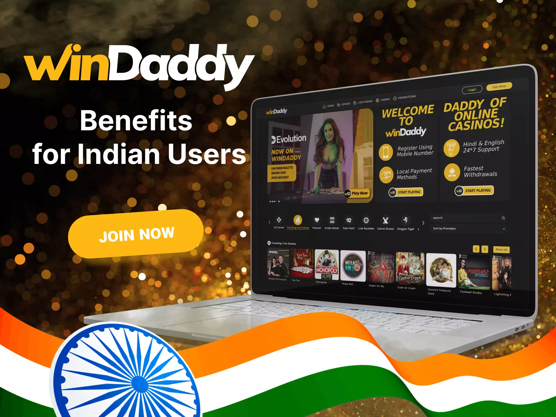 The Windaddy platform has many bonuses and benefits for players from India.