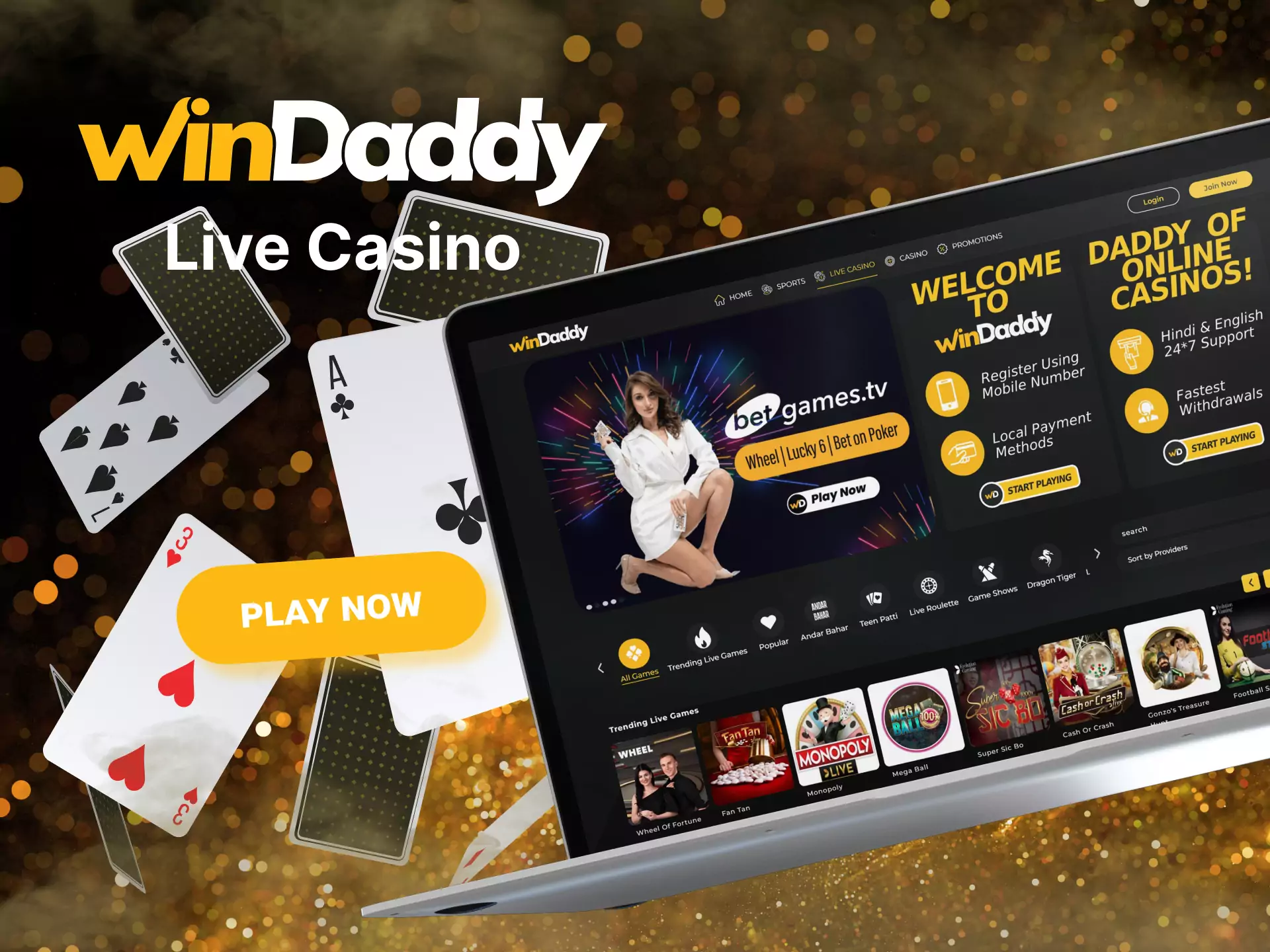 Play live casino with real charming dealers on Windaddy.