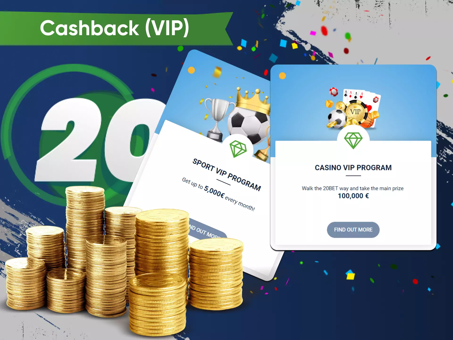 You can return an amount of money with the help of the cashback program of 20bet.
