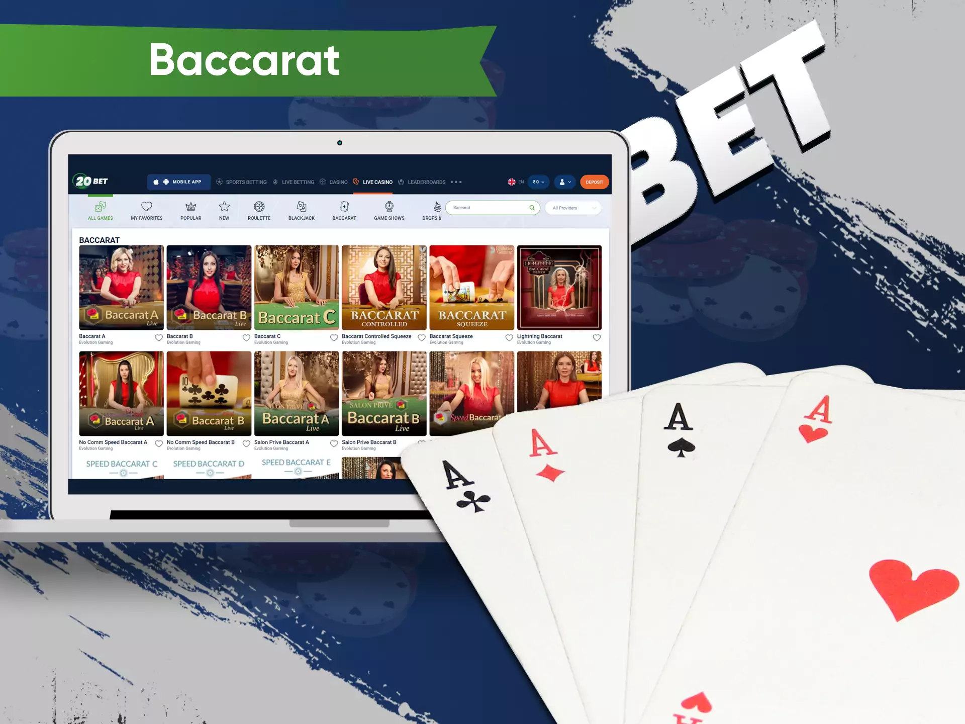 Visit the 20bet casino to play baccarat online.