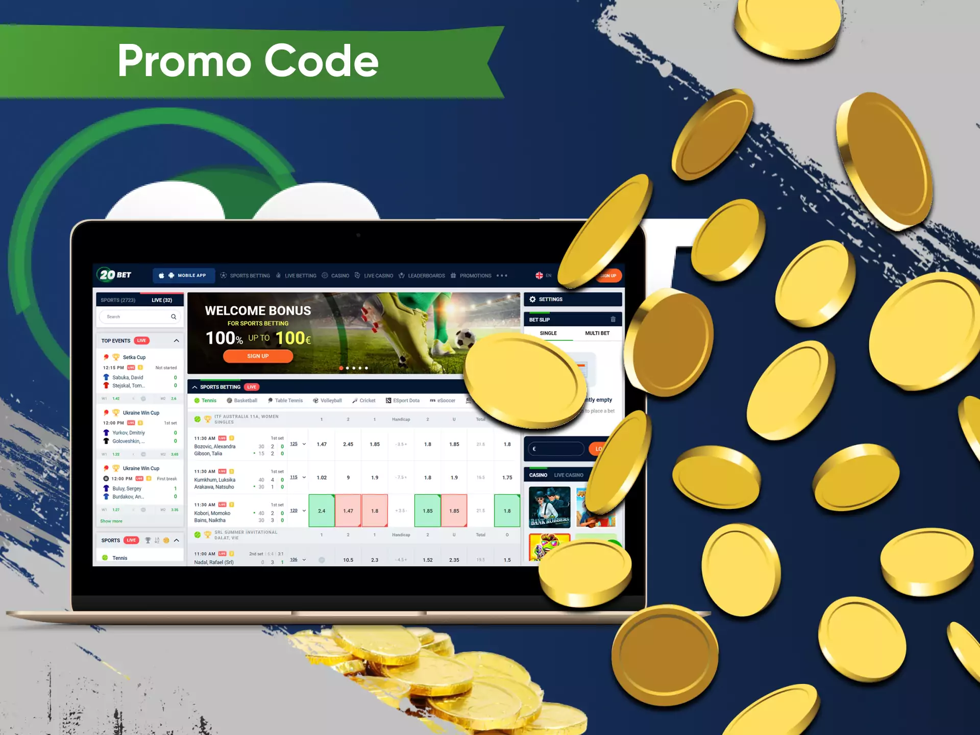 Use promo codes to get more profit from betting on 20bet.