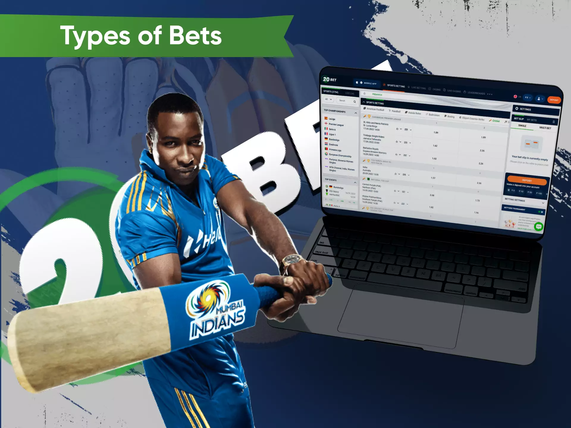 On 20bet, there are a lot of types of bets that you can use.