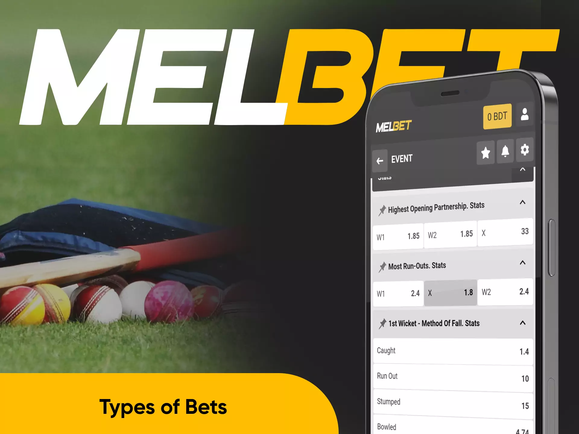 In the Melbet app, you can place different types of bets.