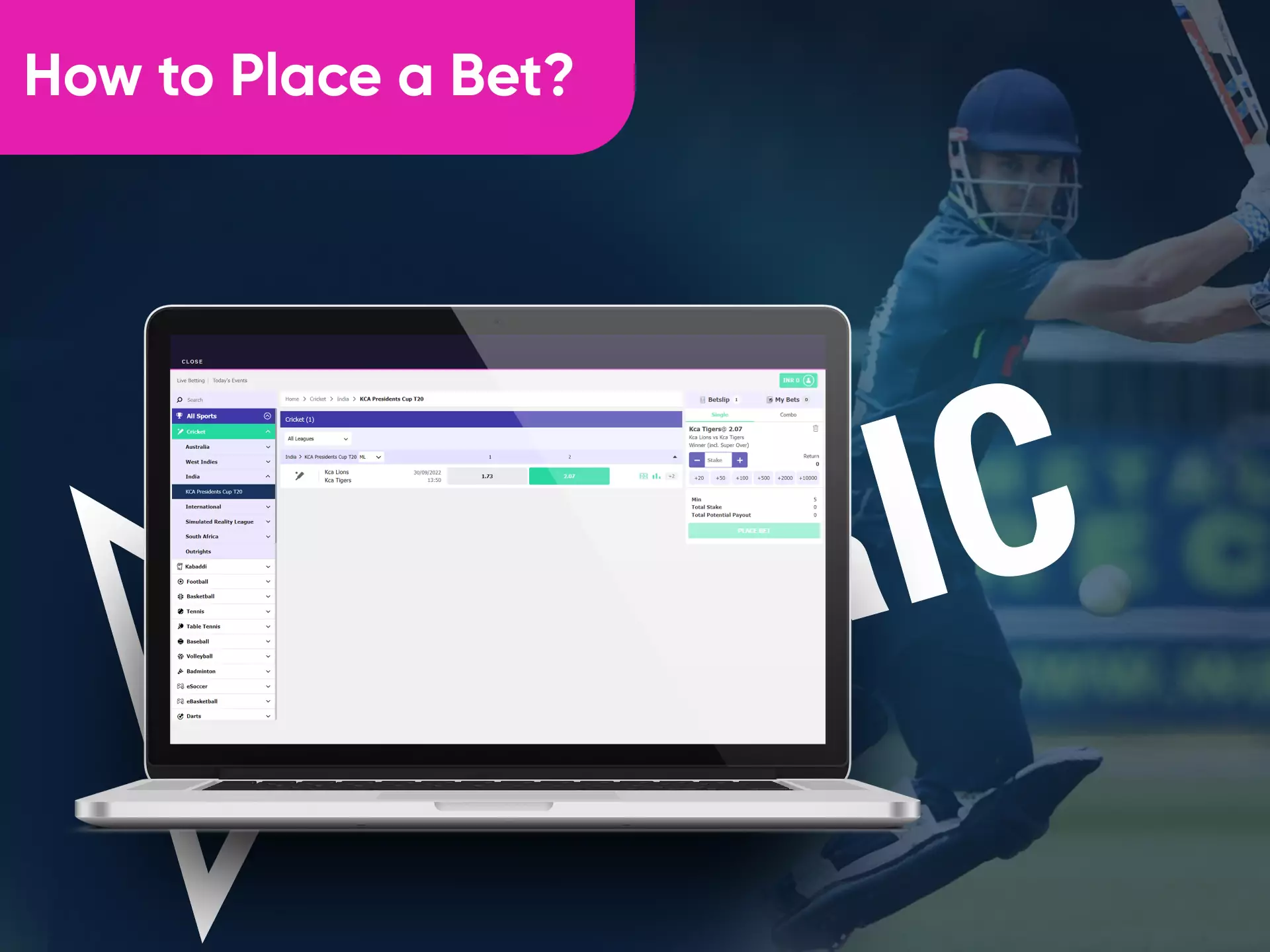 You can place bets on any available event on the Becric official website.