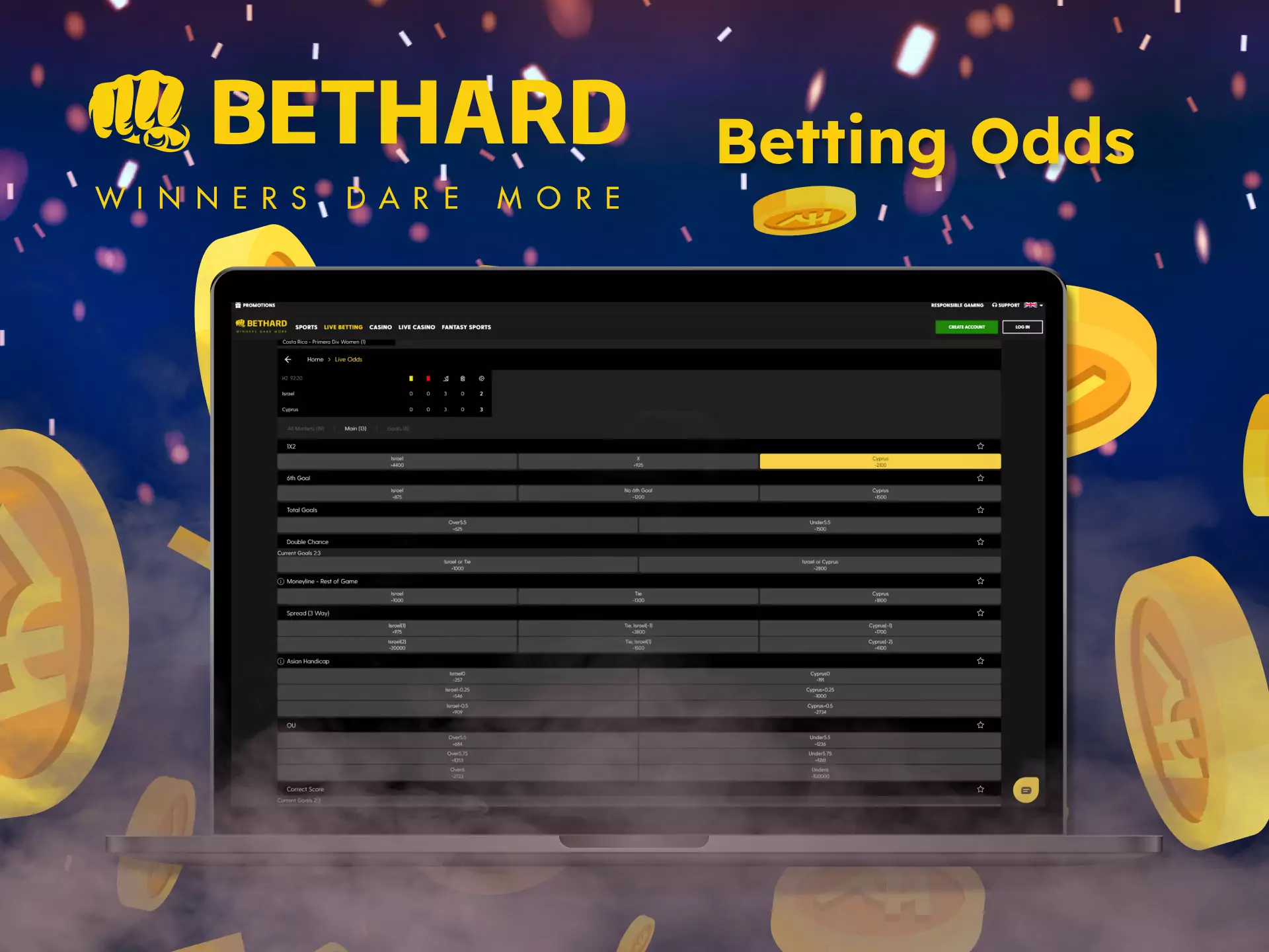 Bethard offers special betting odds for various sporting events.