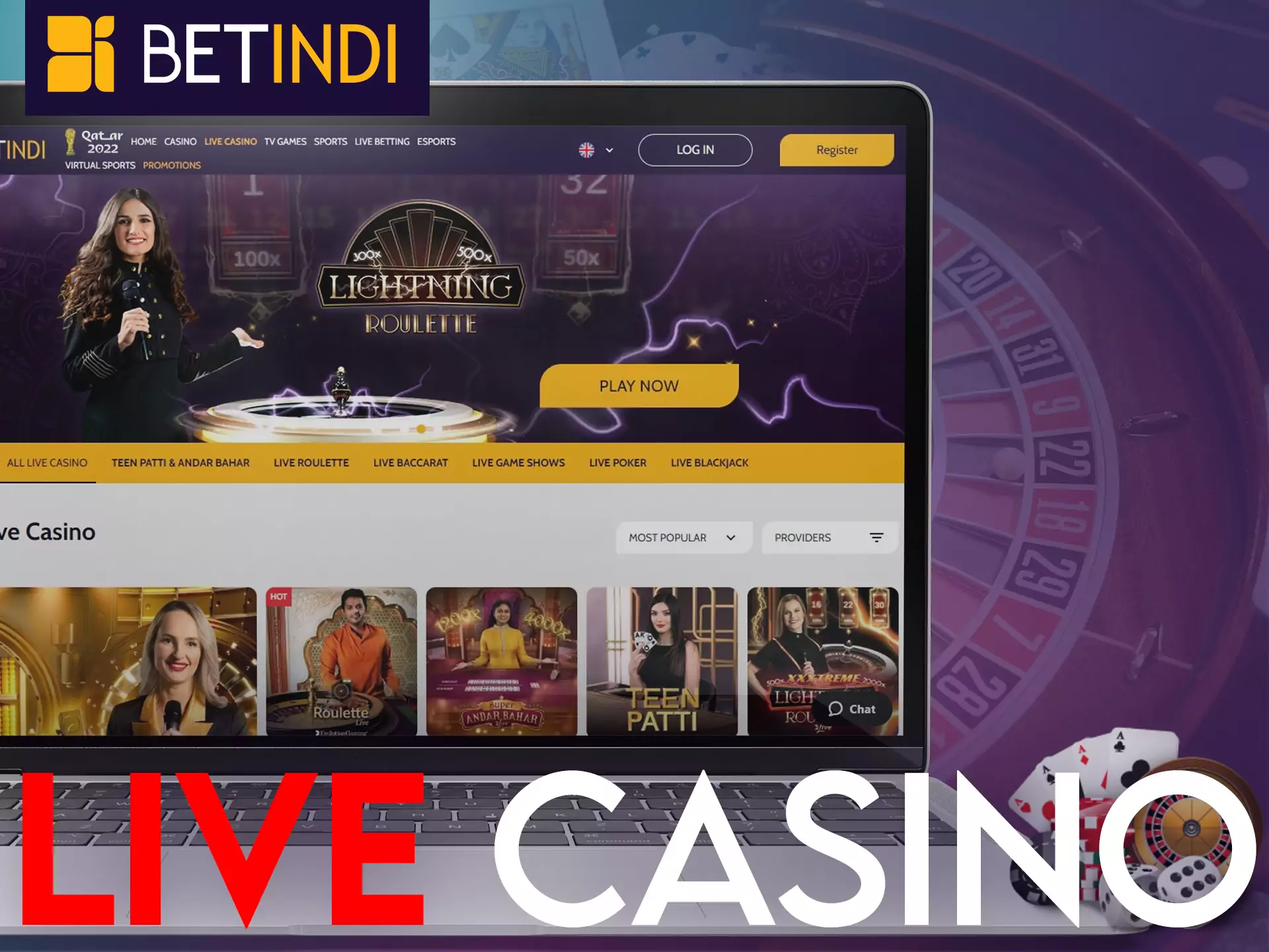 Play your favorite live casino games from Betindi.
