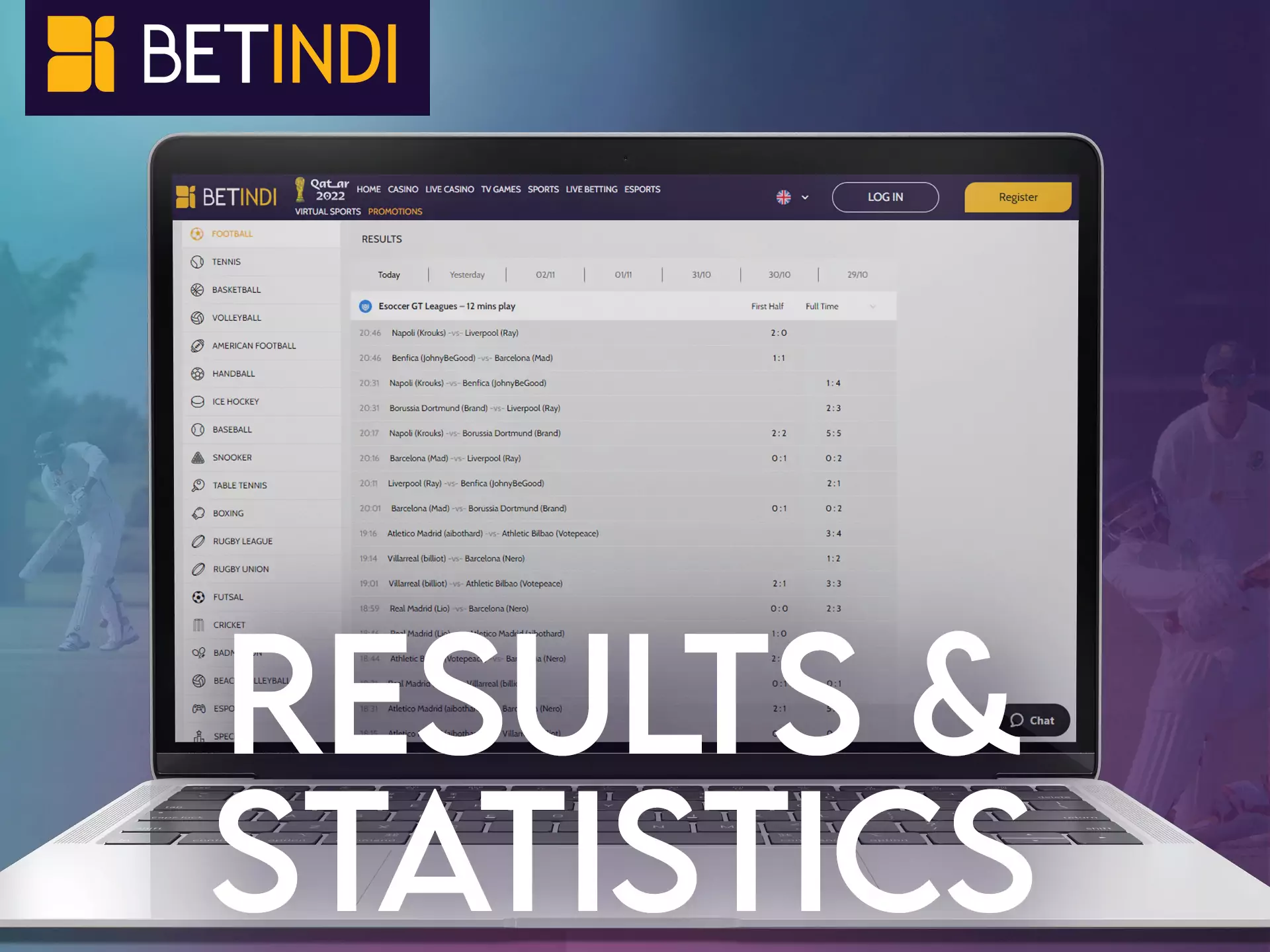 Track the results and statistics on Betindi, predict your bets.