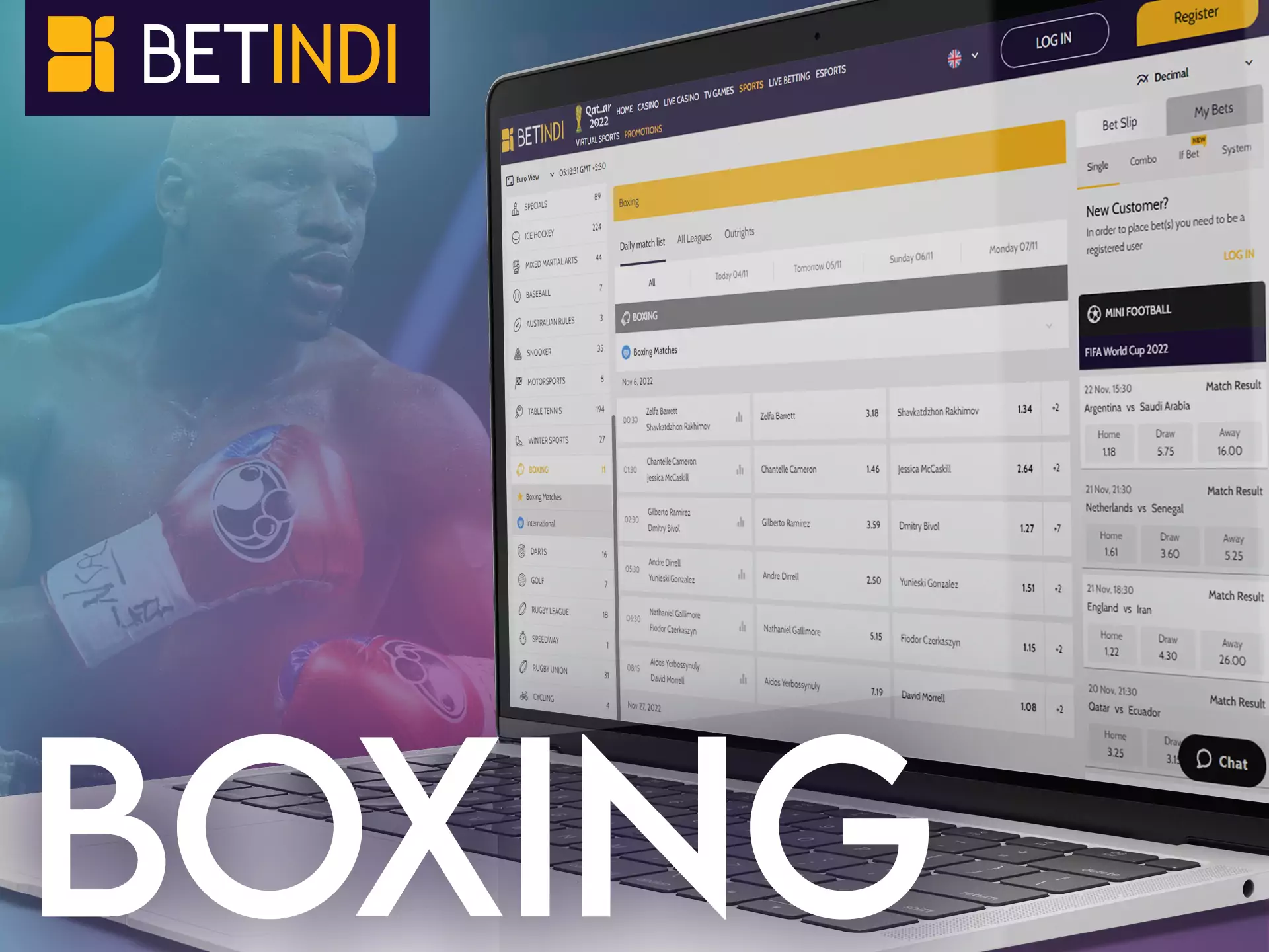 Place bets on your favorite boxer with Betindi, share the victory with him.