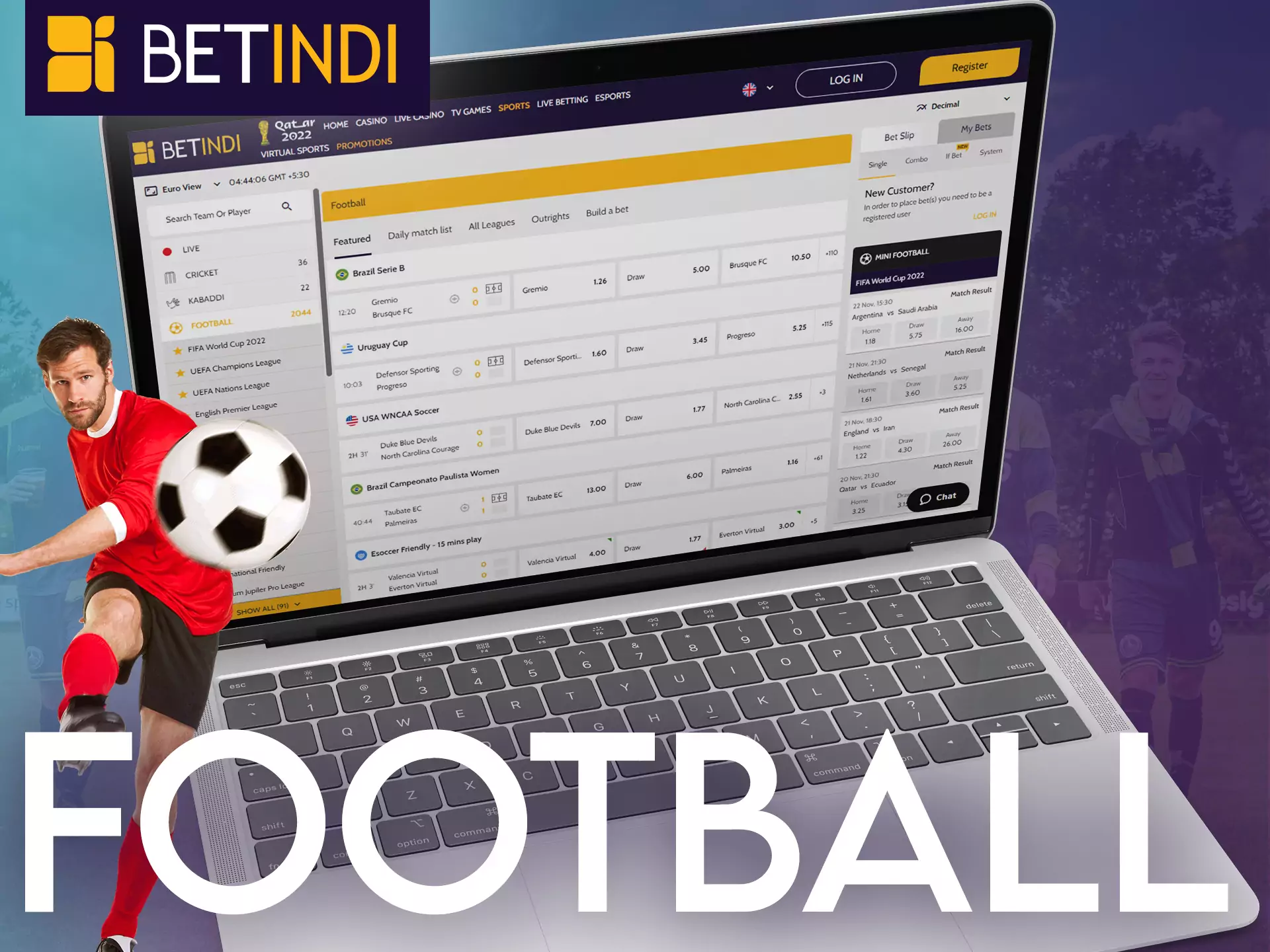 Place bets on football with Betindi.