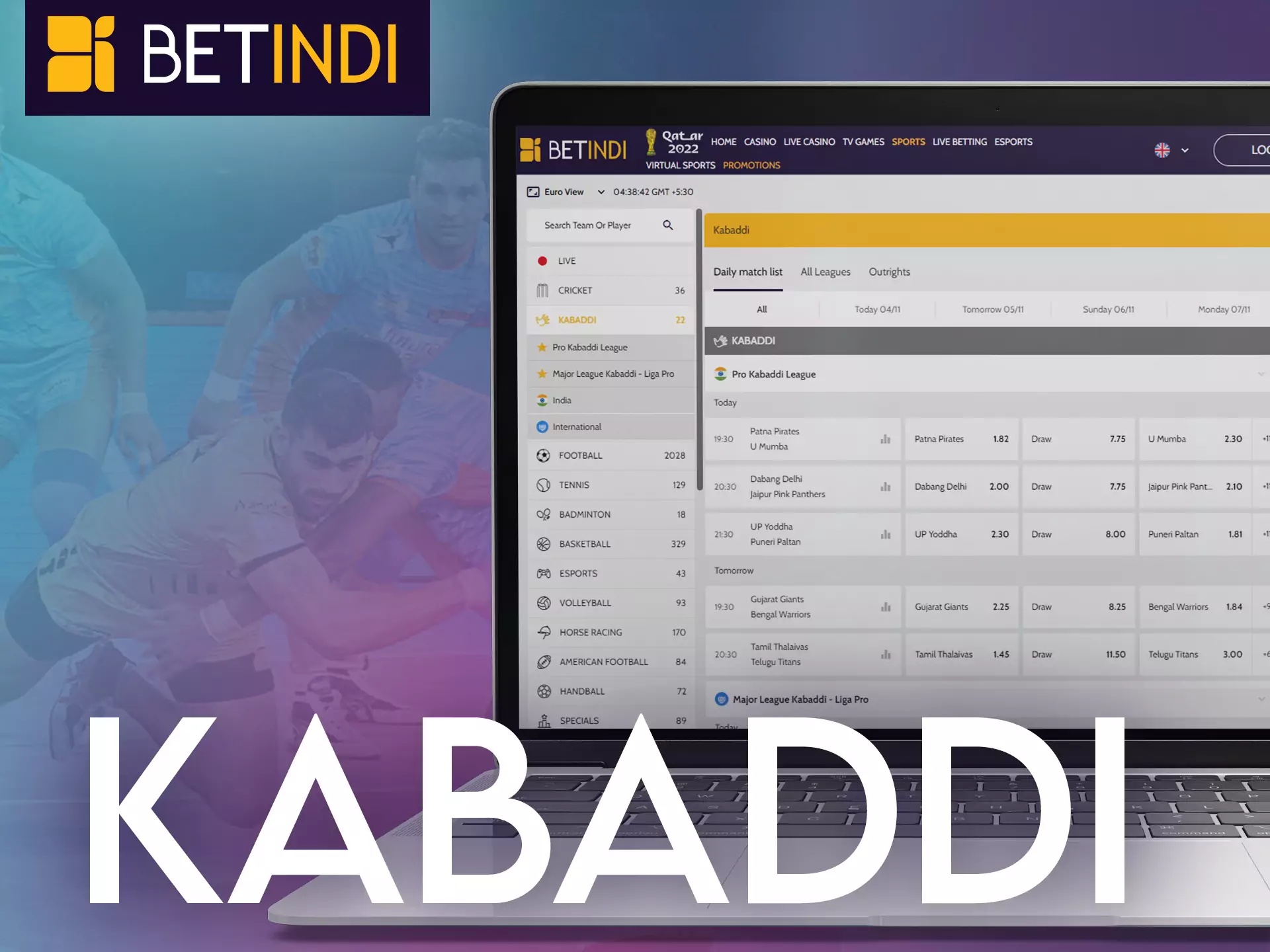 Betindi offers to bet on Kabaddi.