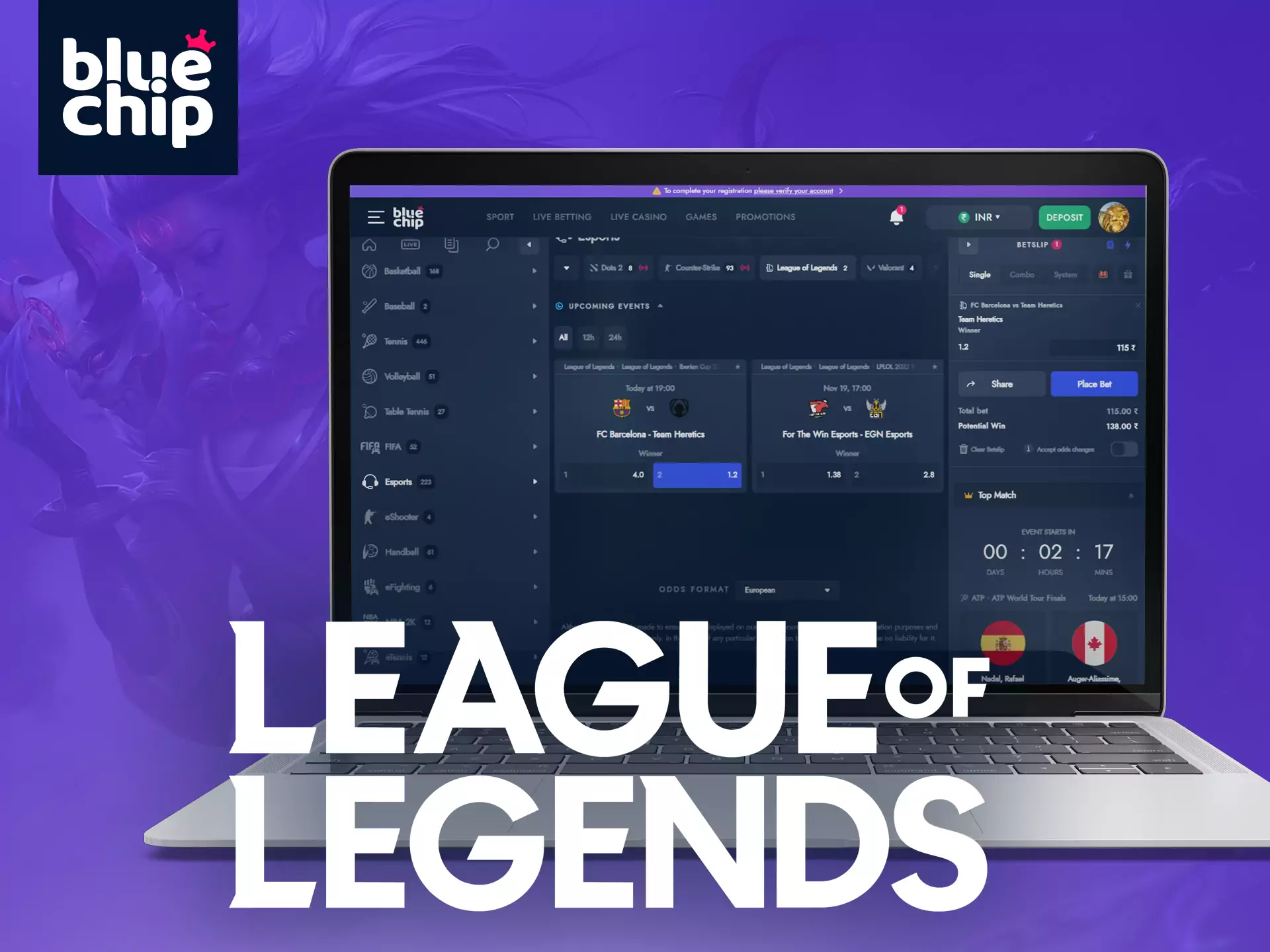 You can bet on the League of Legends events in the Bluechip sportsbook.