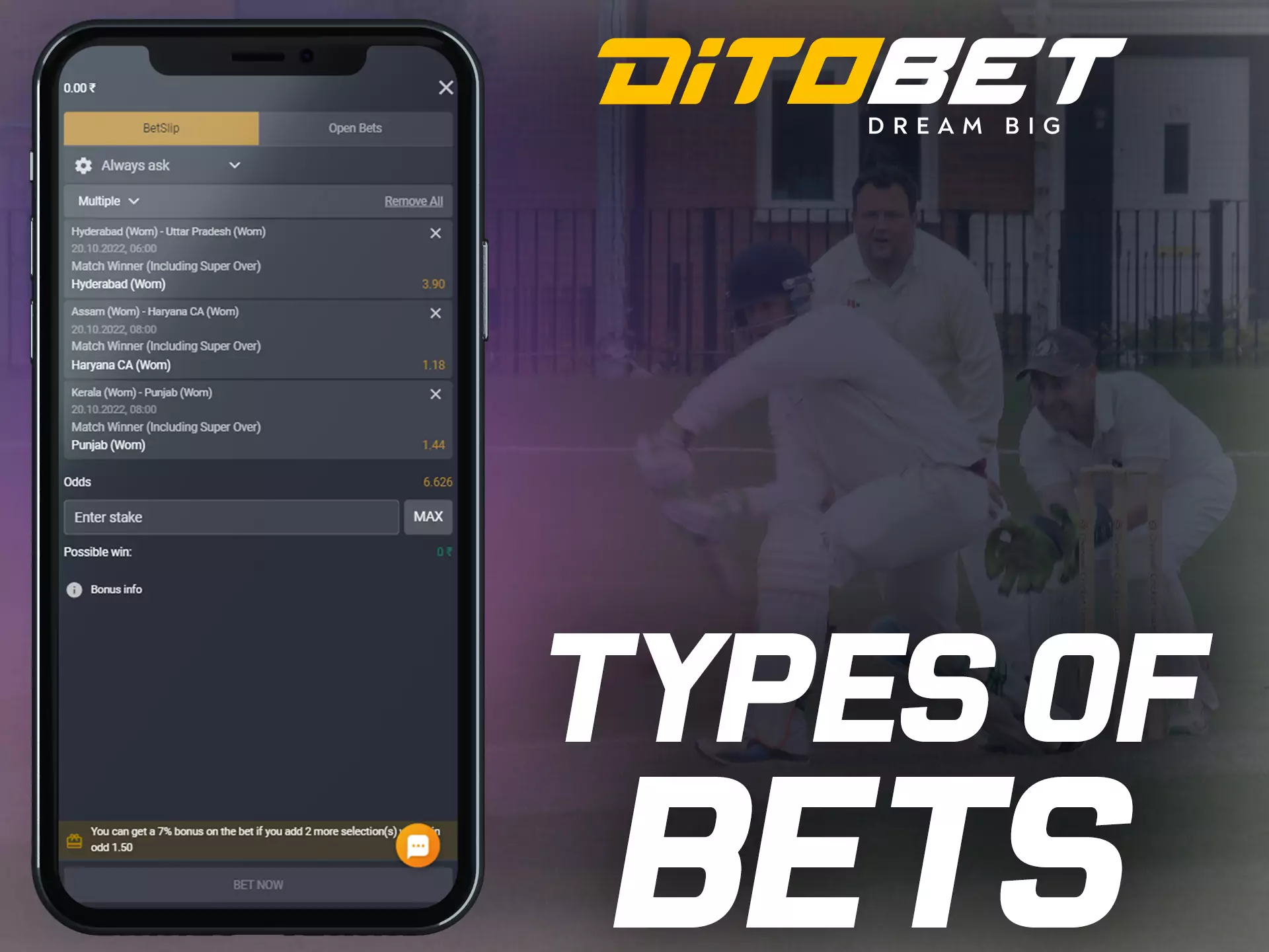 Try different types of bets in Ditobet.