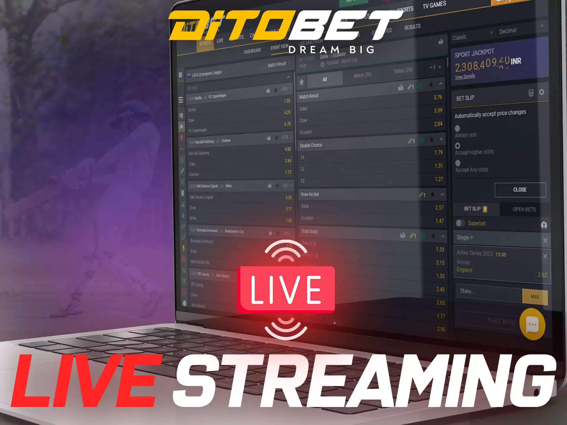 In Ditobet, you can follow all important sports events with live streaming.