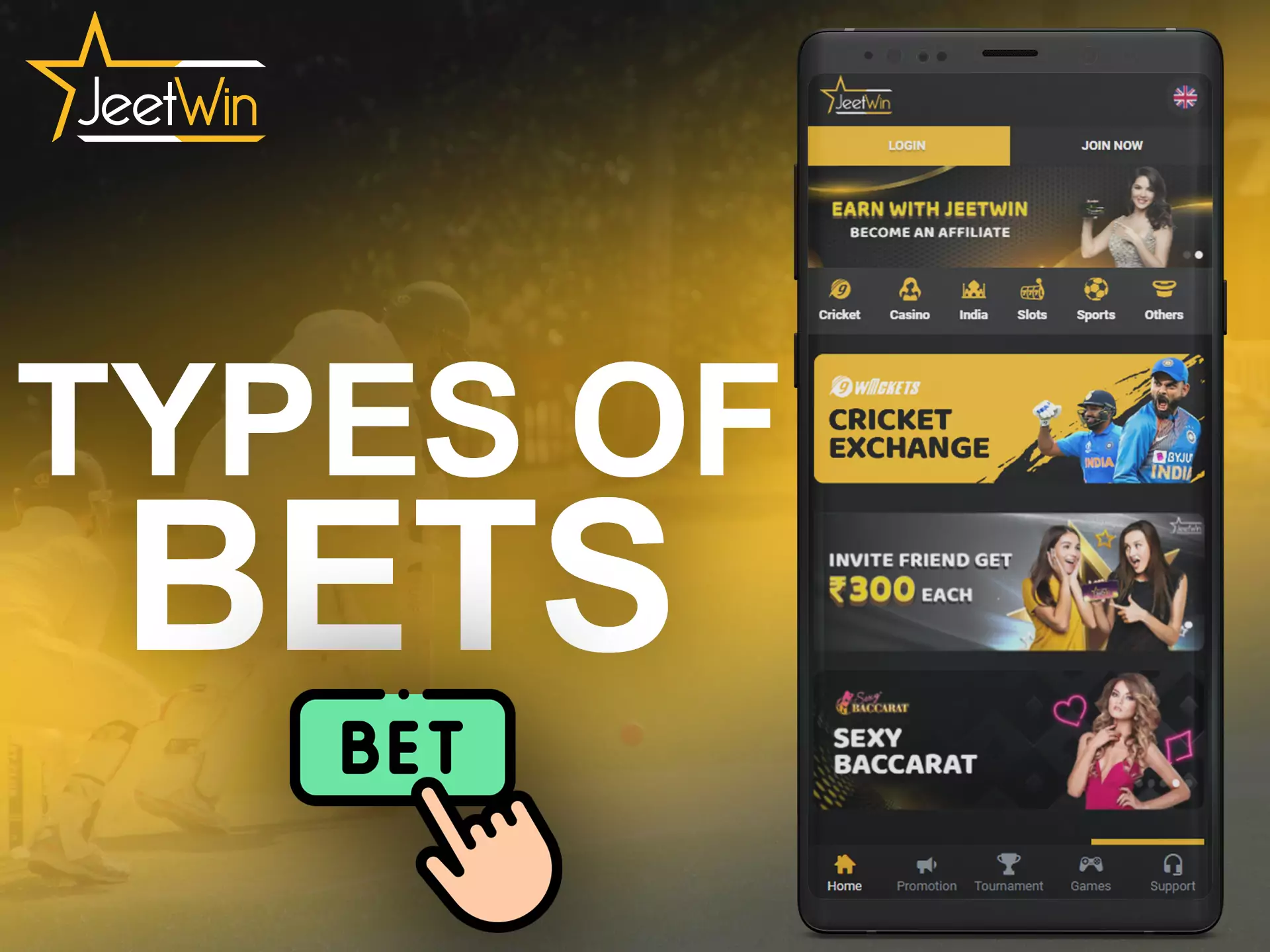 Find out about the different types of bets in JeetWin, choose the most convenient for you.