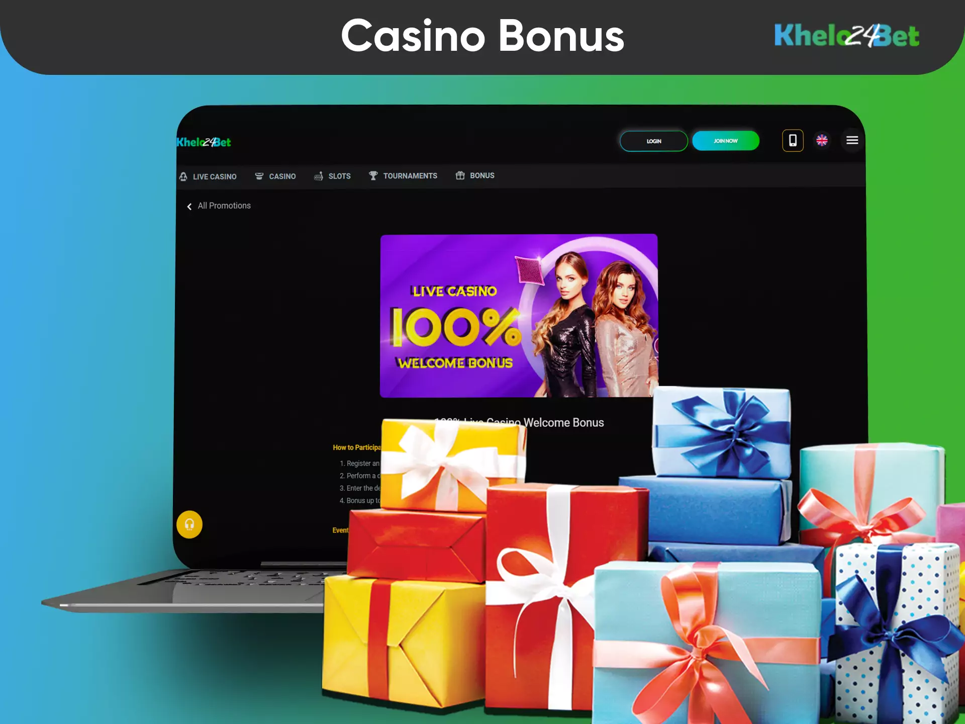 Casino players can get welcome bonuses and spend them on gambling on the Khelo24bet site.