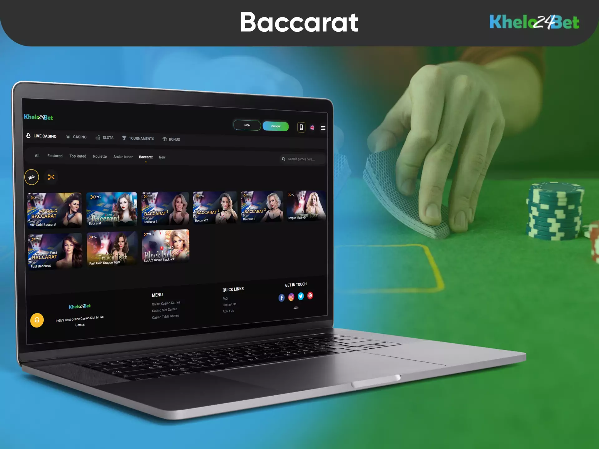 Baccarat is on the list of most popular games in the Khelo24bet Casino.