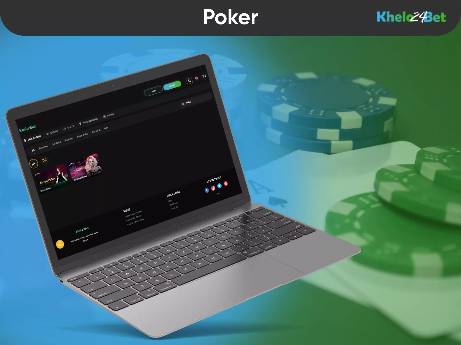 In the Khelo24bet Casino, you can play online poker with live dealers.