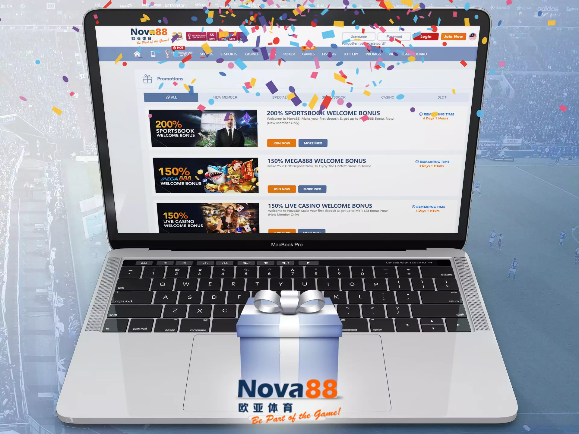 Use promo codes to get complementary bonuses from Nova88.