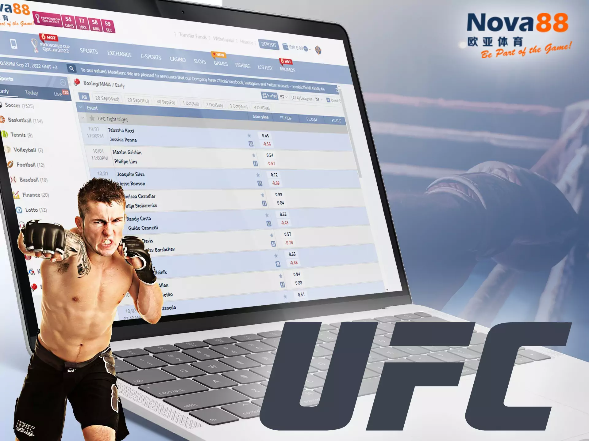 In the Nova88 sportsbook, you find lots of UFC fights.