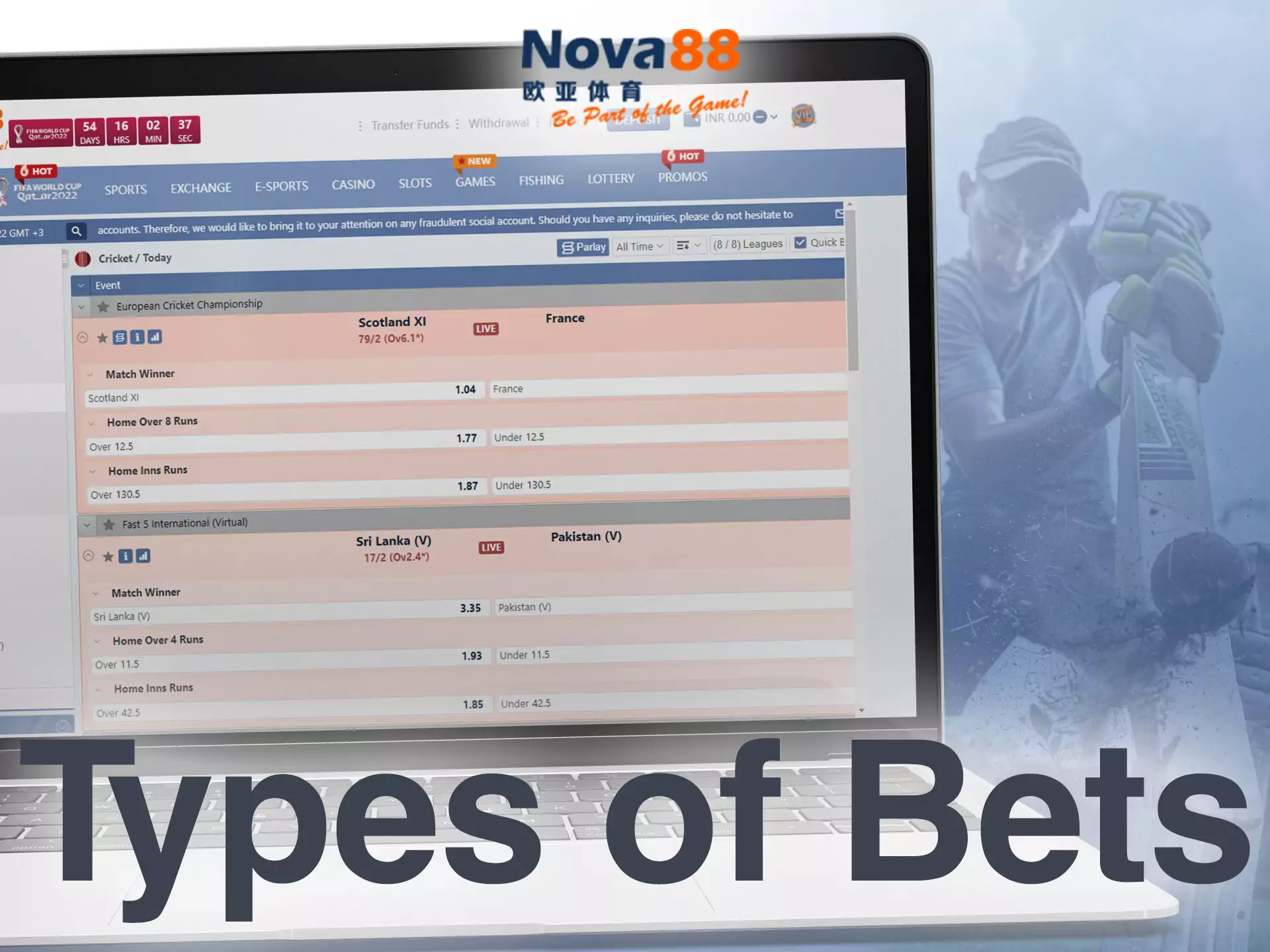 On the Nova88 website, you can place different types of bets.