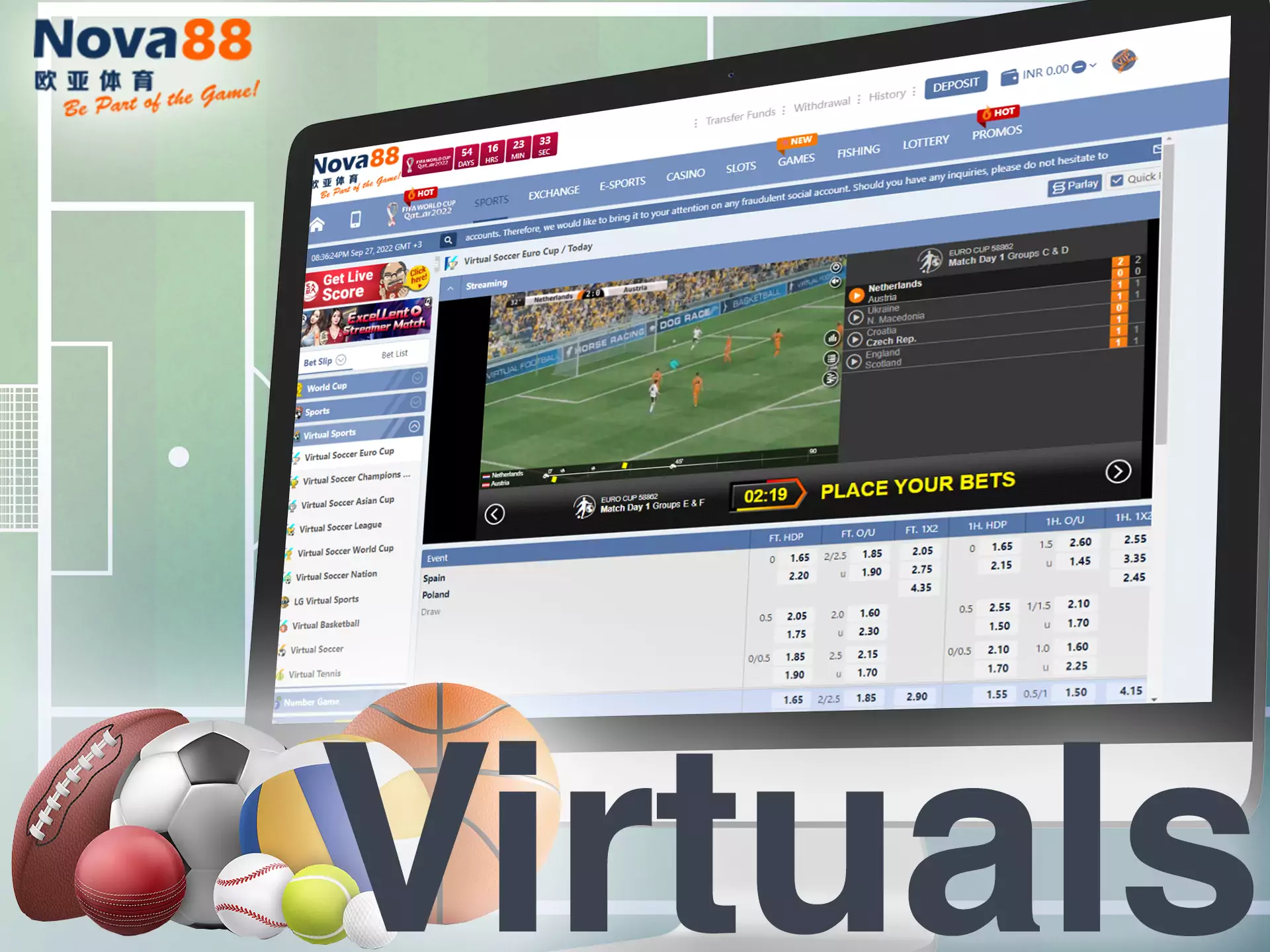 Besides traditional sports betting, you can bet on virtual events at Nova88.