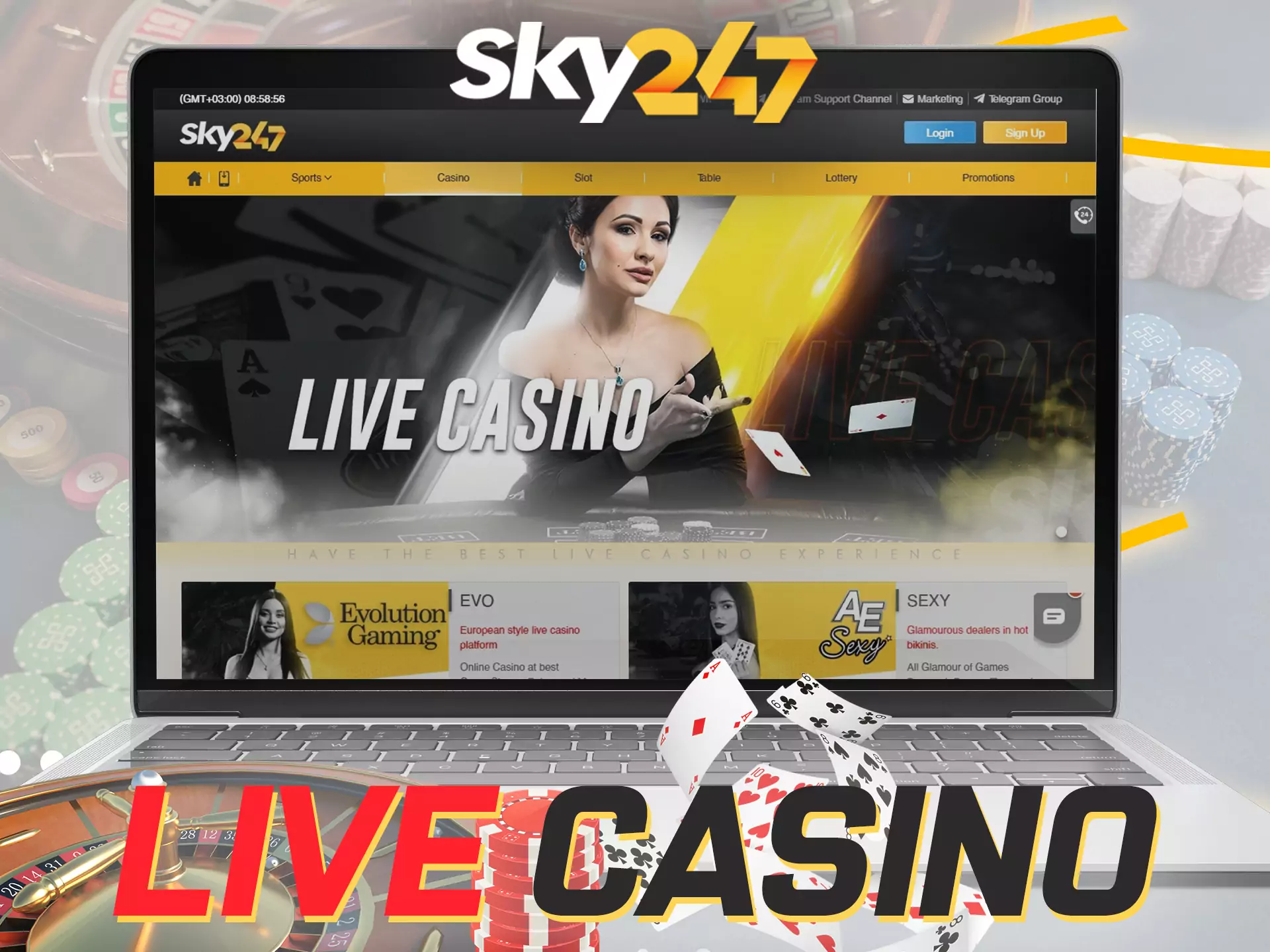 On Sky247 you can play games with live dealers in the casino.