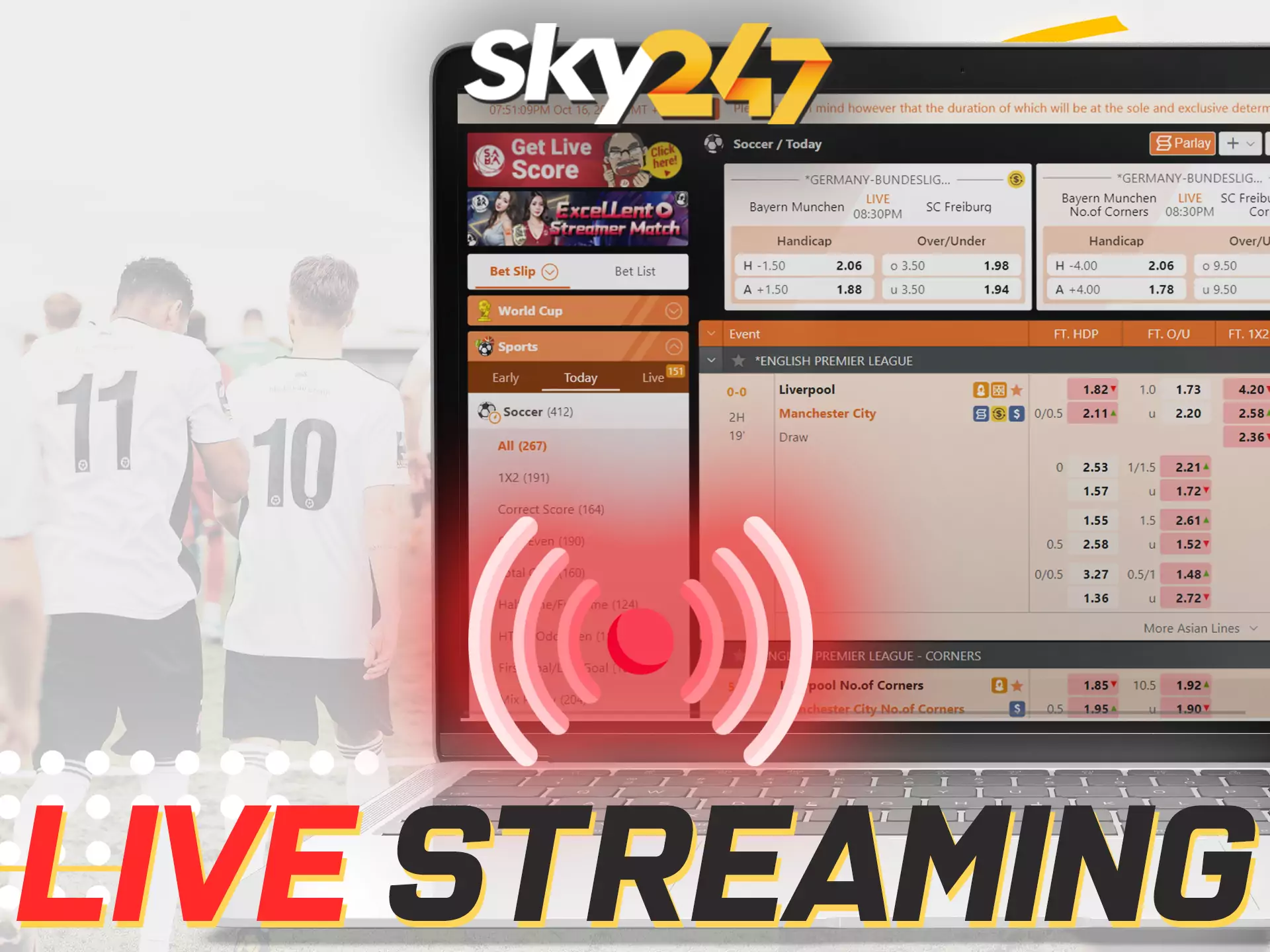 On Sky247, you can follow matches and make live bets.