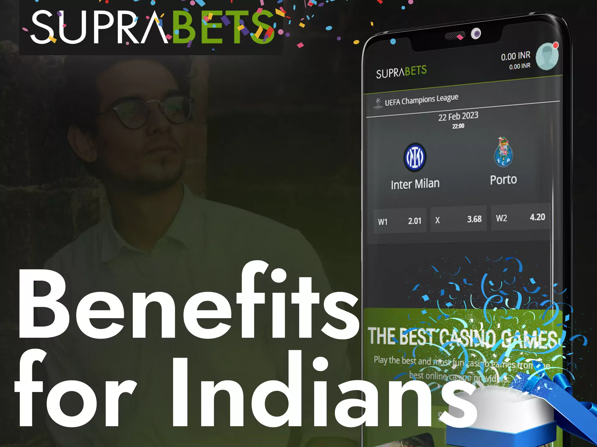 Suprabets offers players from India a lot of bonuses and benefits.