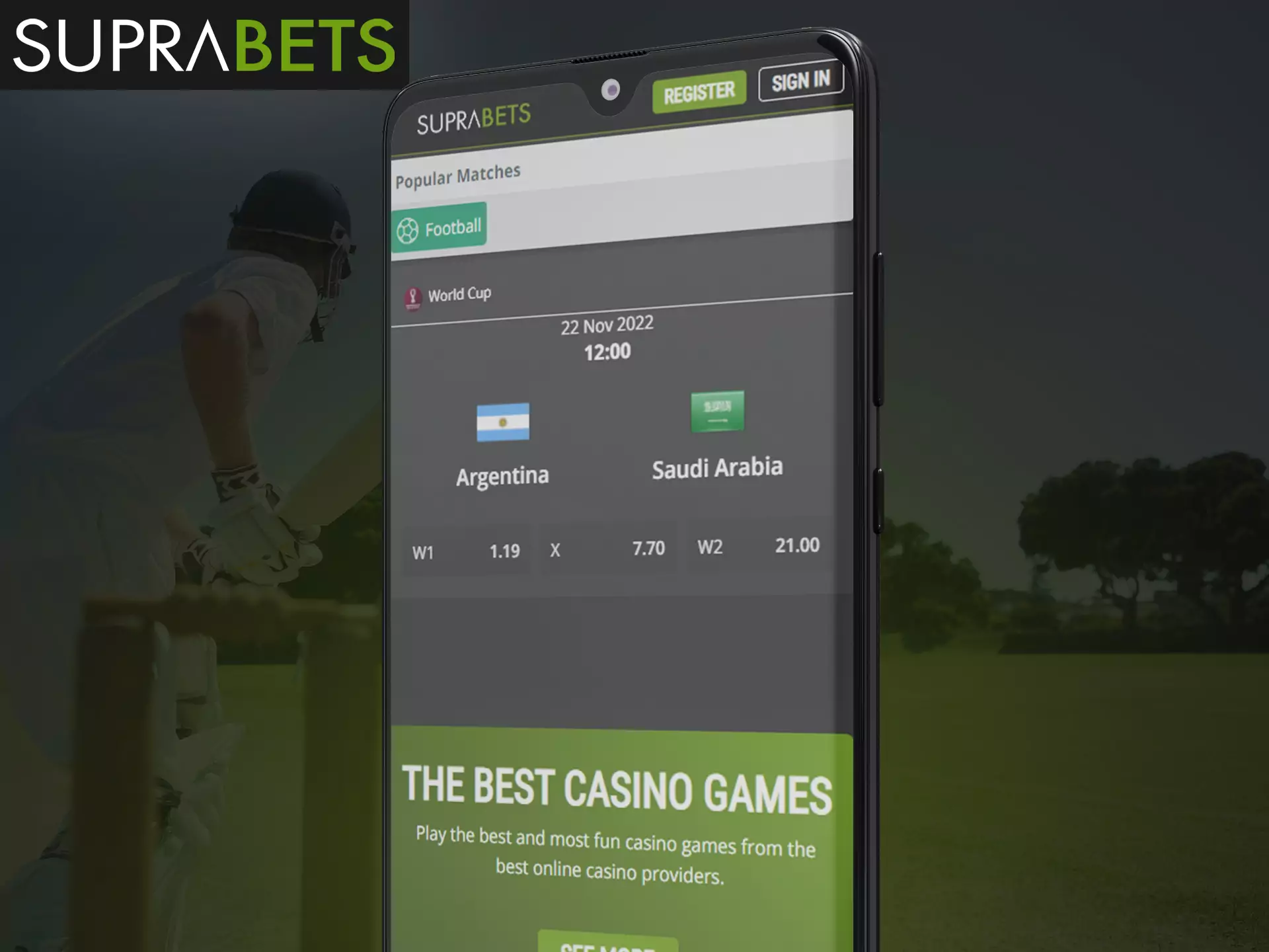 Use the mobile version of the Suprabets website, all functions are available.