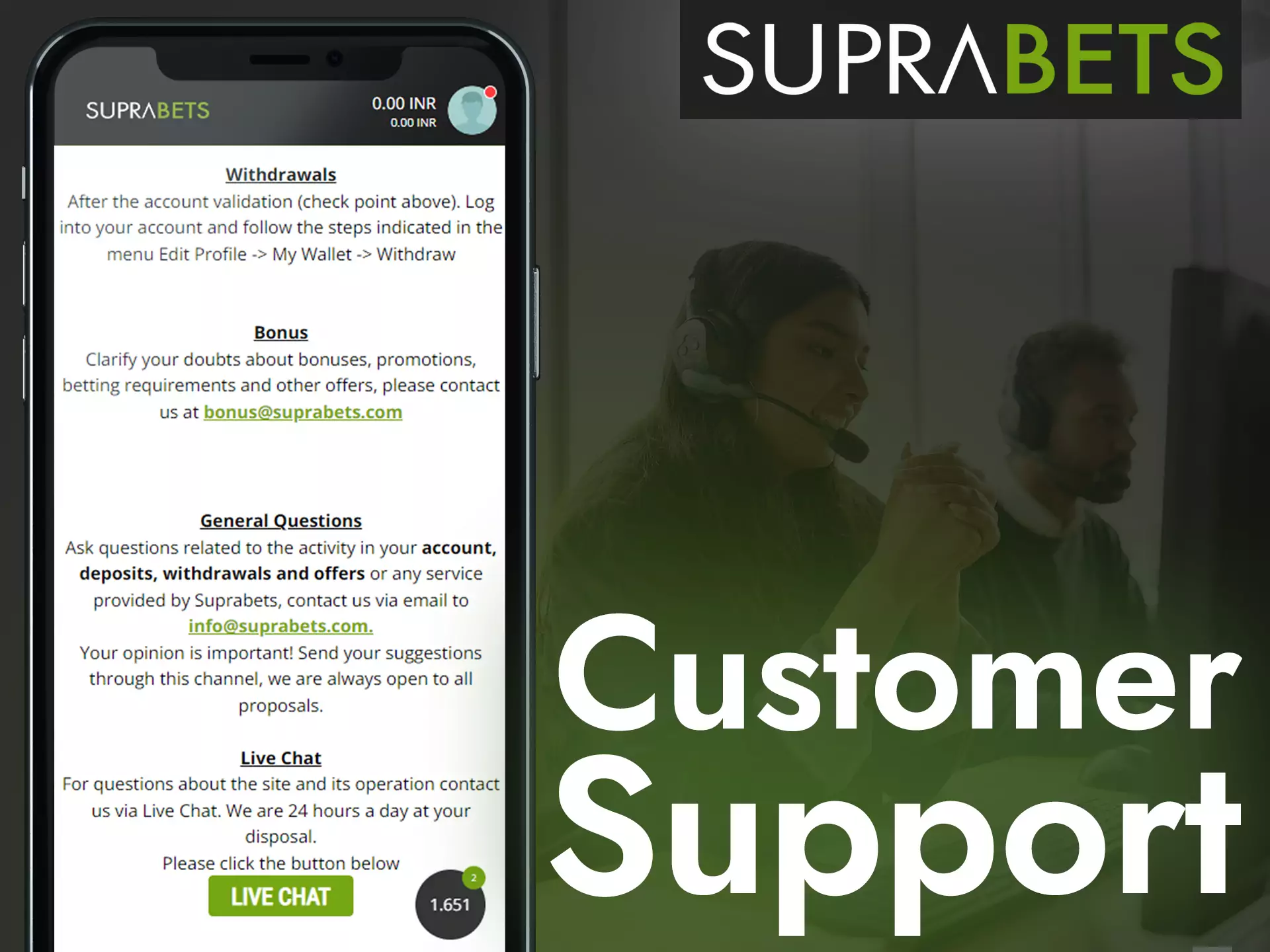 Suprabets support is ready to help players at any time.