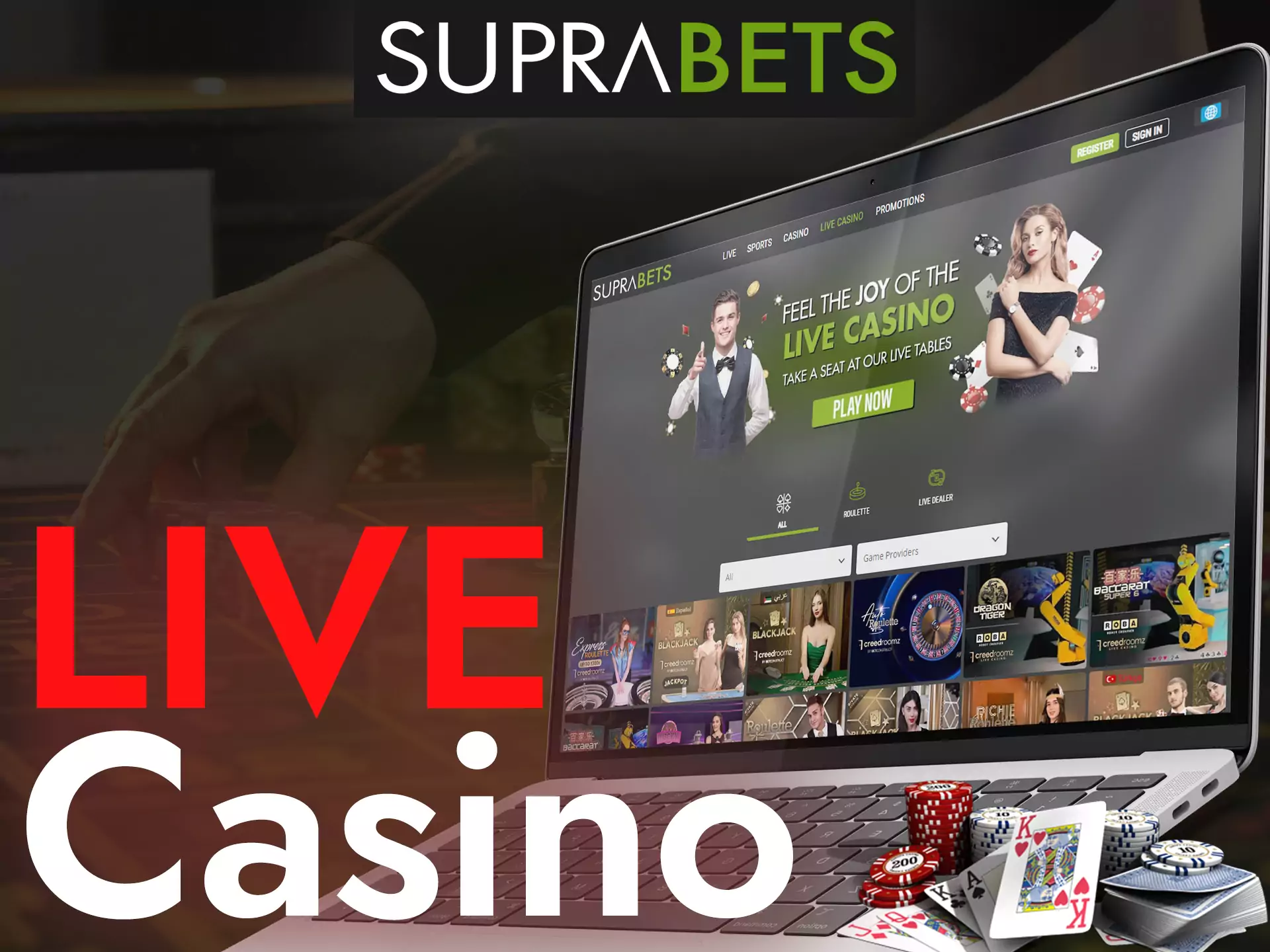 Go to the Suprabets live casino section, play different games with dealers.