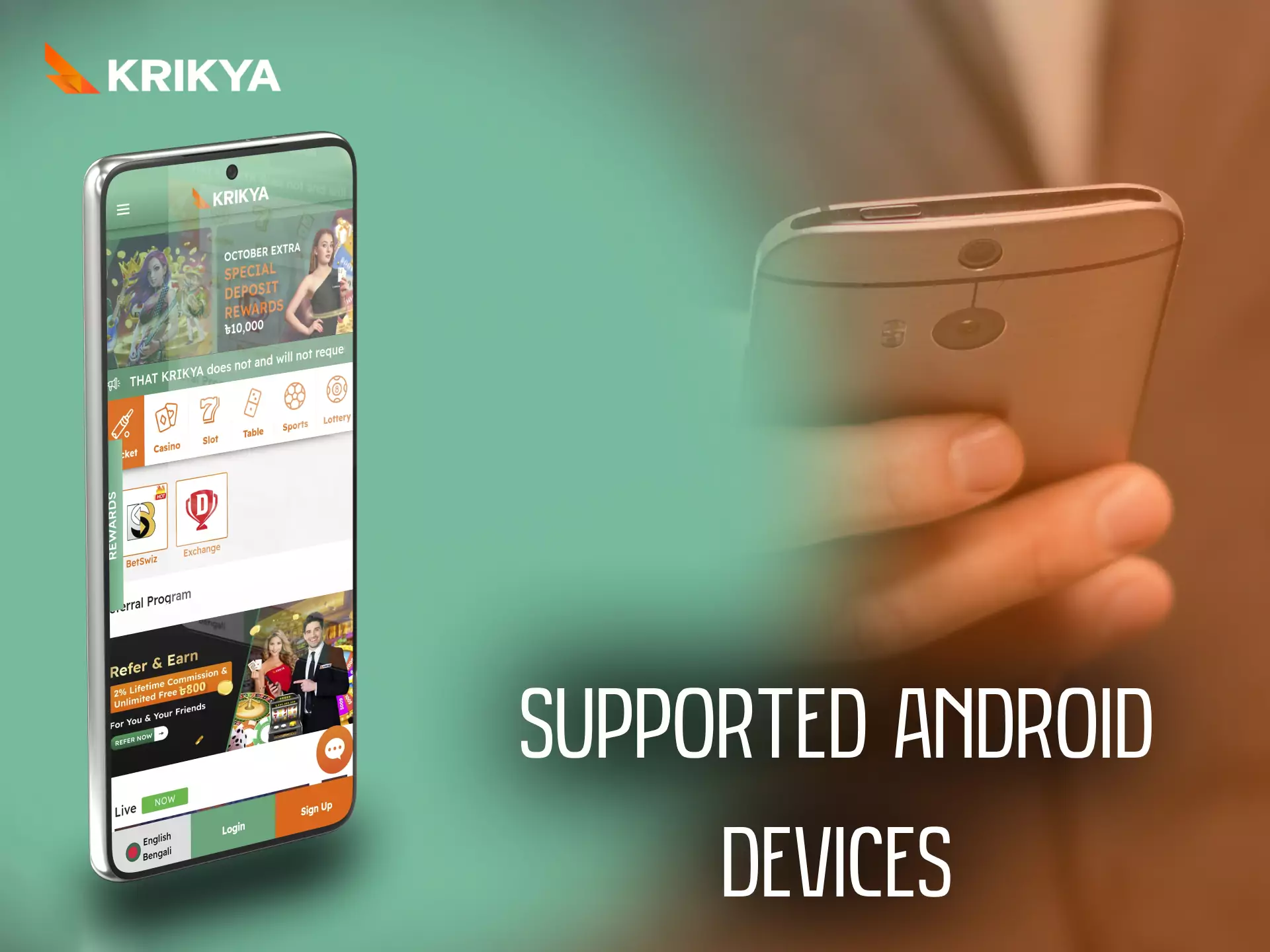The Krikya app is supported on various Android devices.