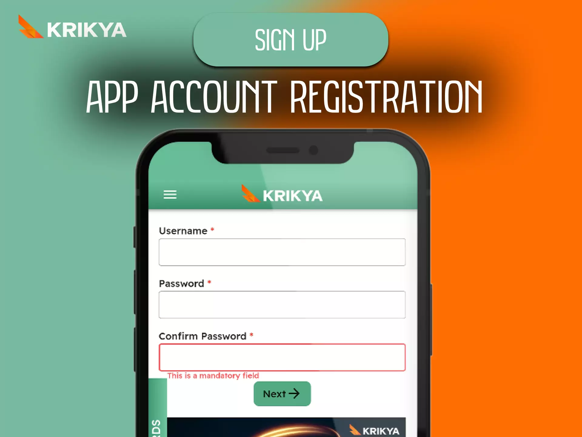 In the Krikya app, go through a simple registration and use all the features and bonuses.