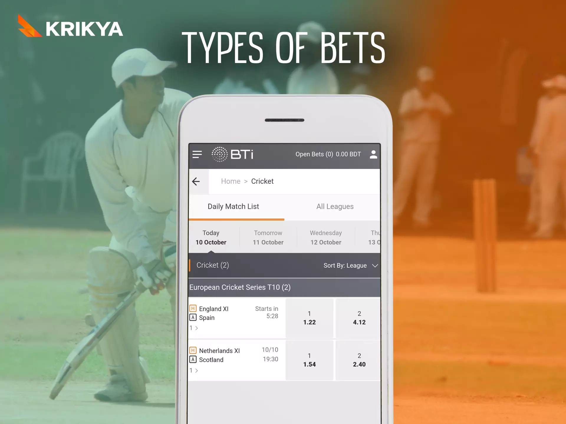 Try out different types of bets in the Krikya app and find the most convenient one.