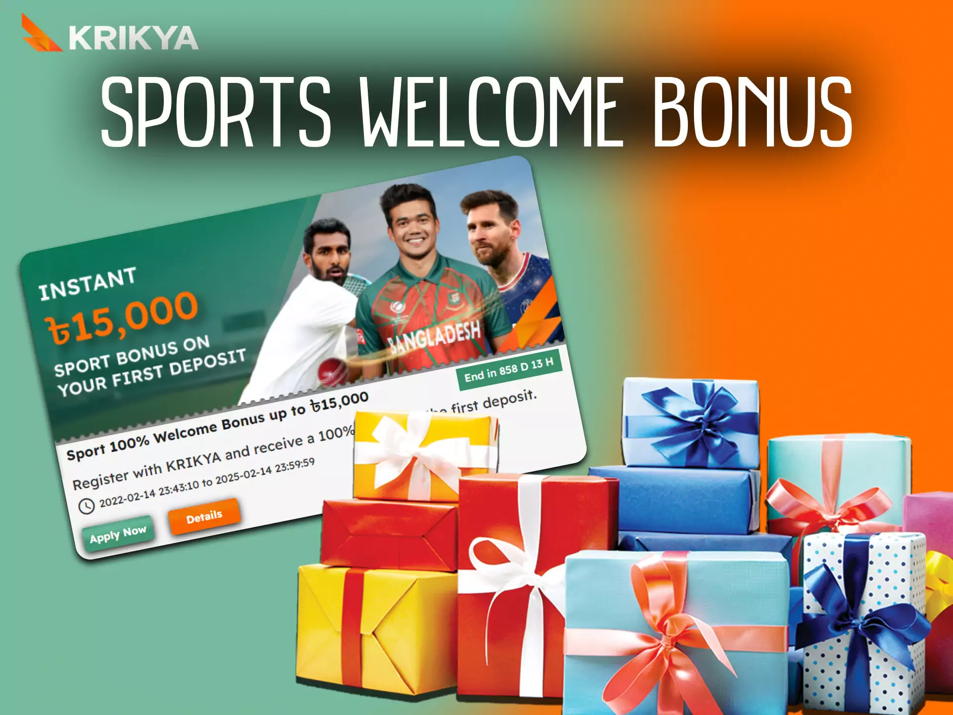In Krikya you can use the welcome sports bonus.