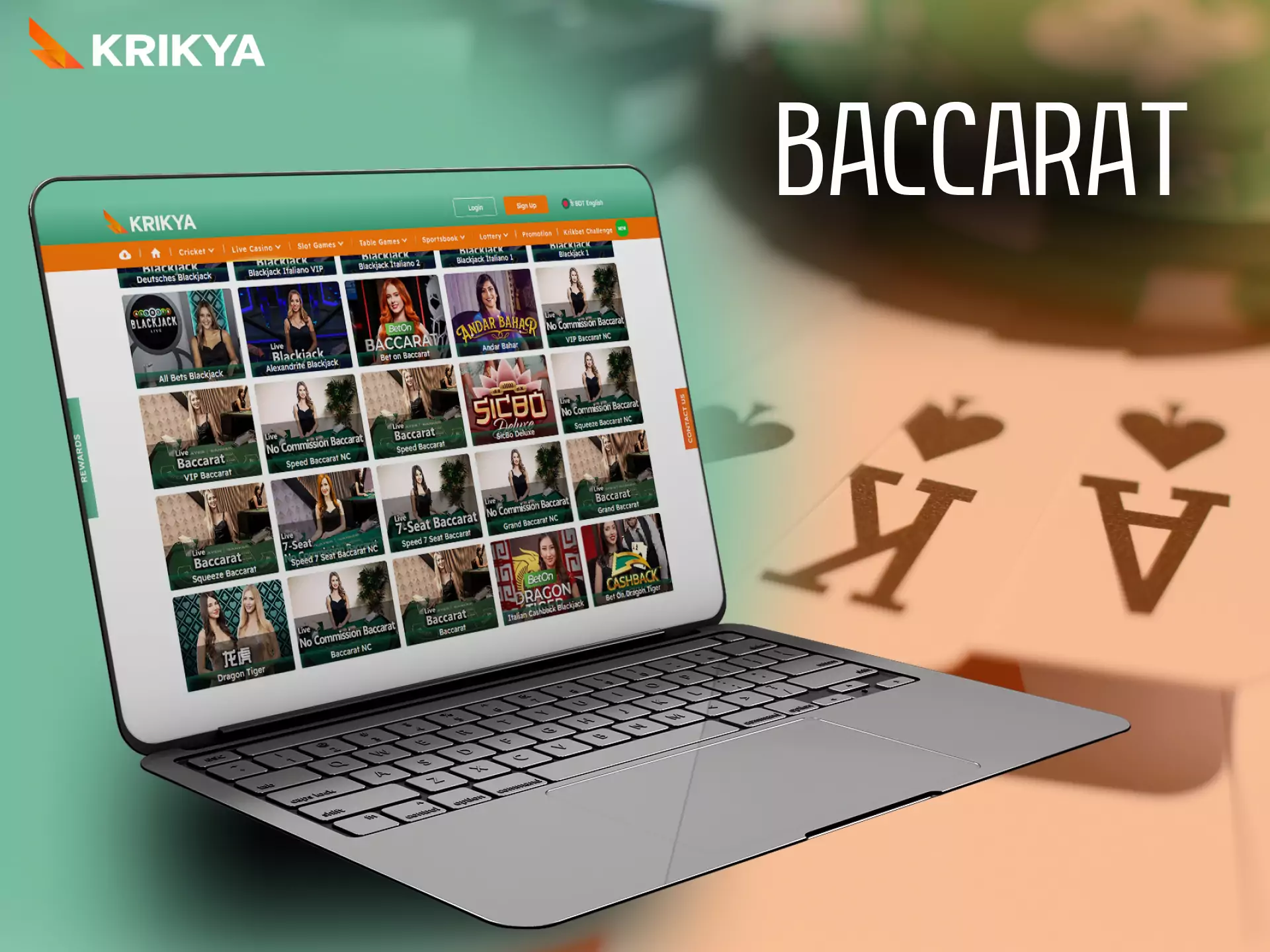 Krikya offers users to play baccarat.