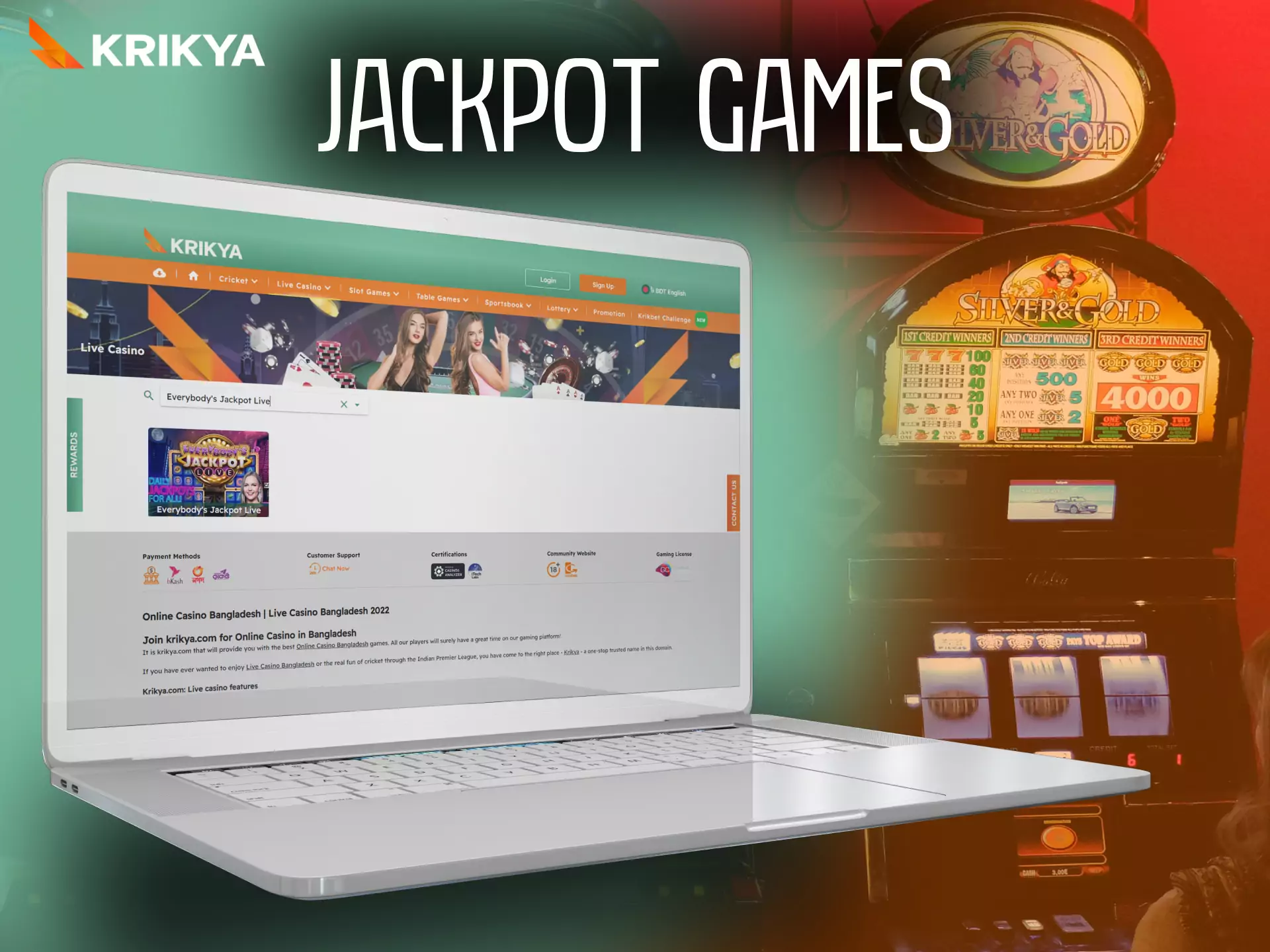 Krikya offers its visitors to play jackpot games.