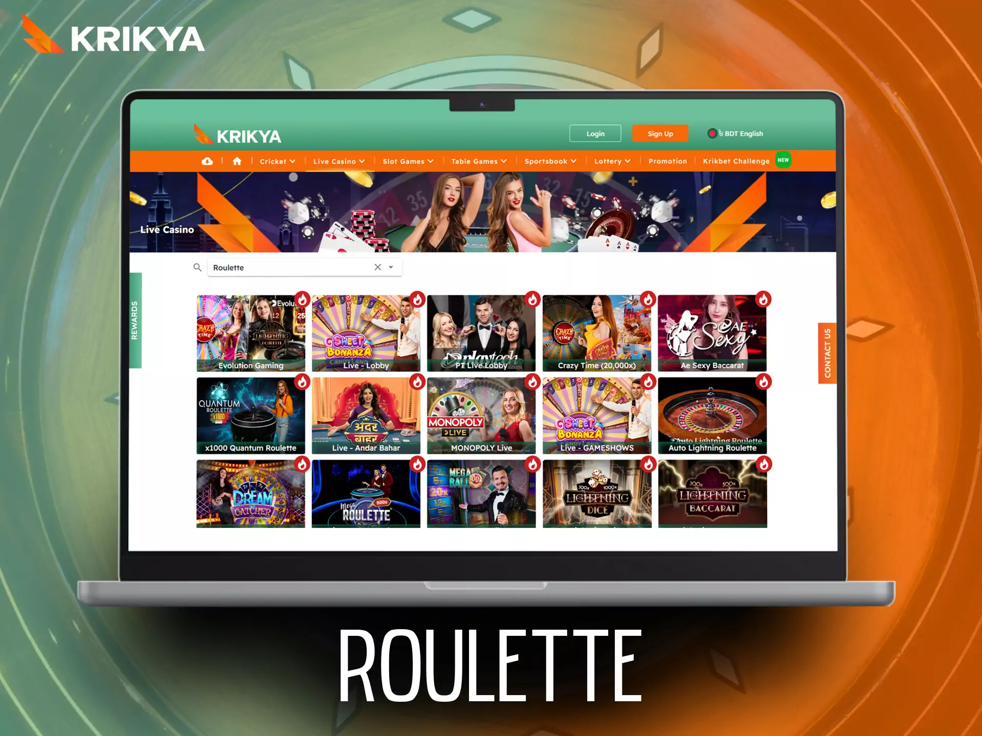 On Krikya you can bet on a lucky number in roulette.