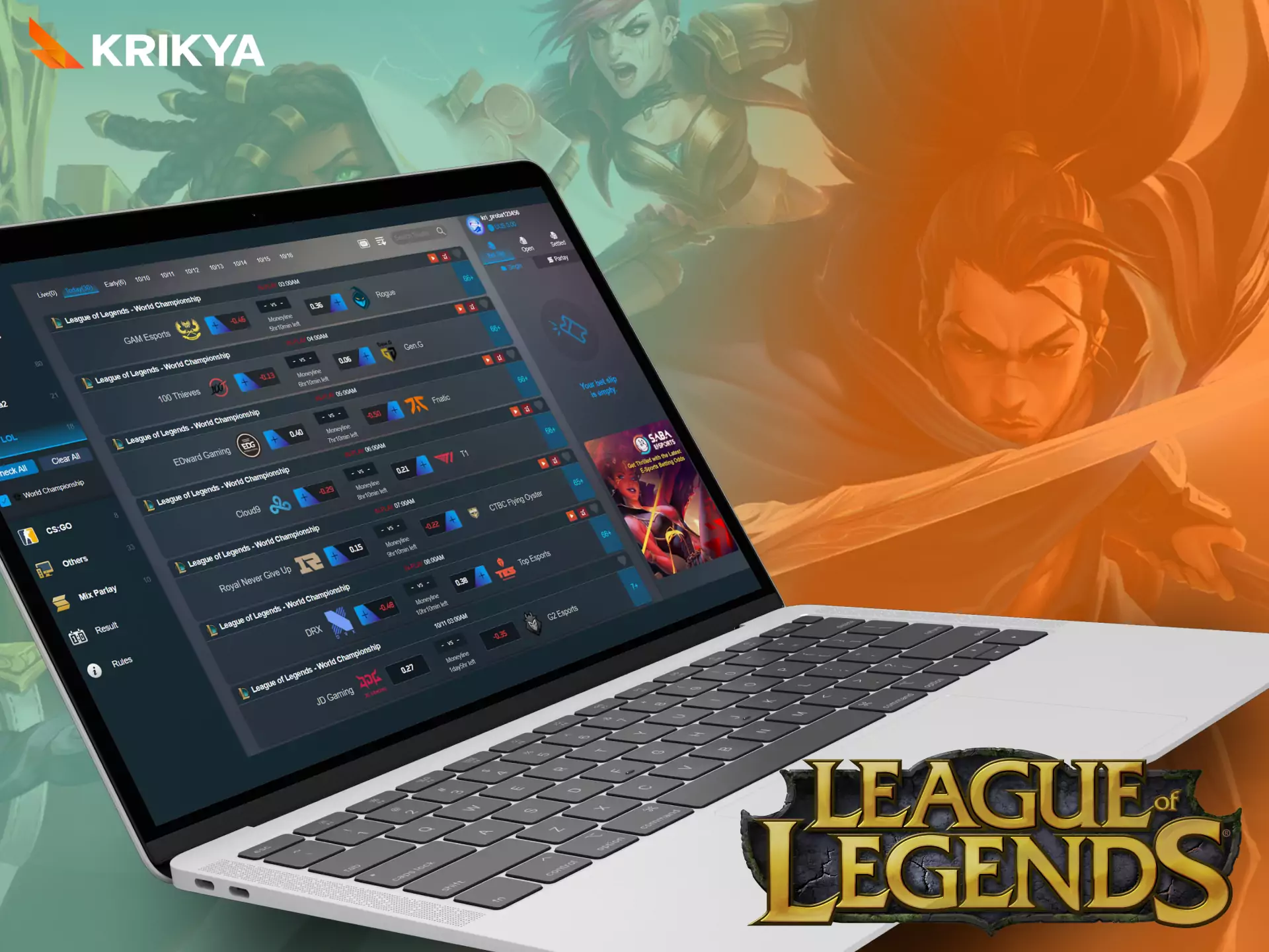 On Krikya, place bets on the League of Legends.